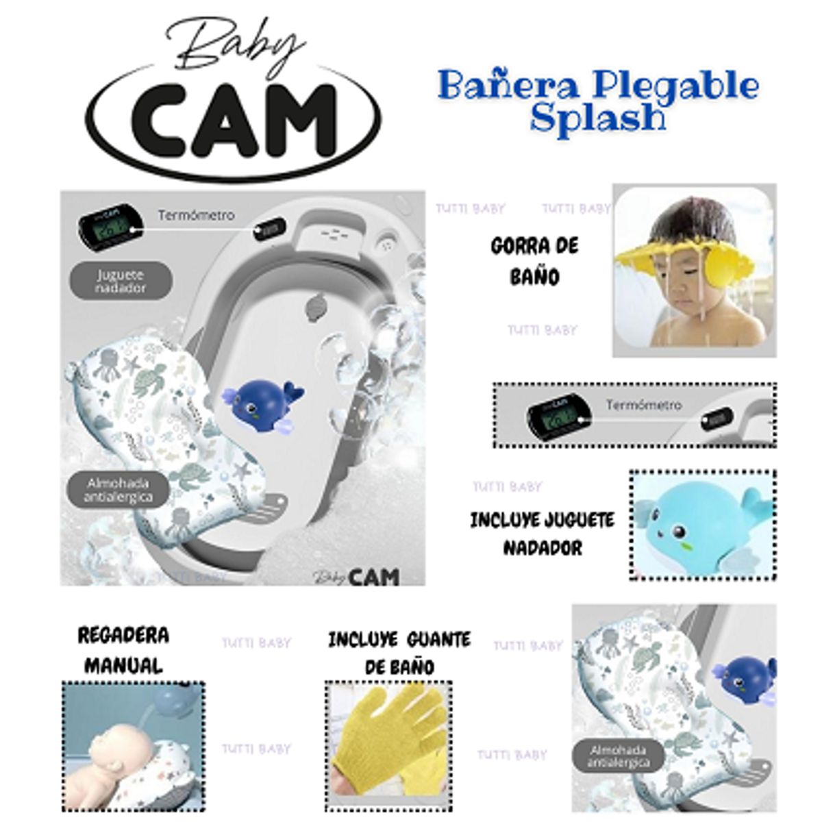 CAM - BAÑERA PLEGABLE PARA BEBE CON TERMÒMETRO - GRIS