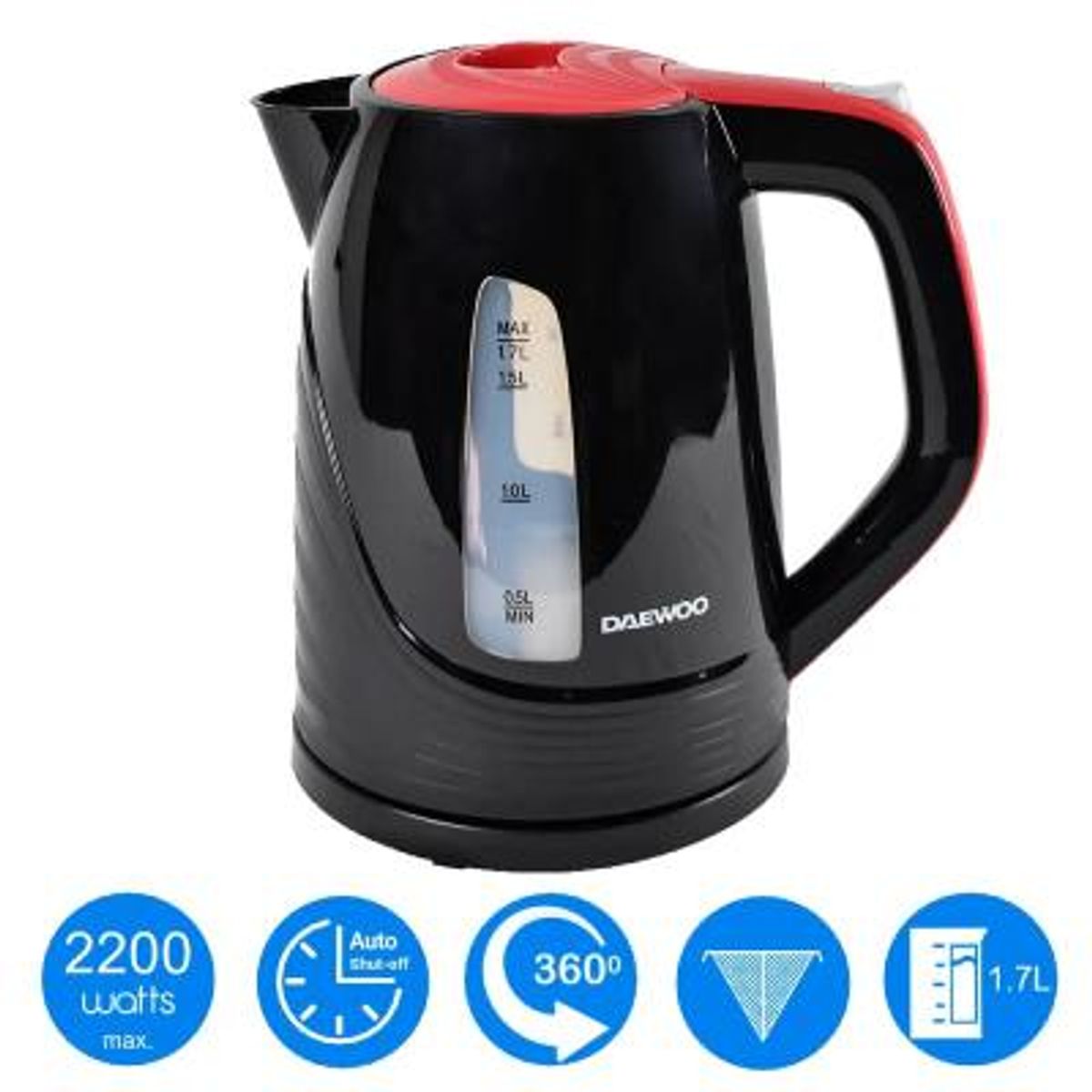 DAEWOO - Hervidor Inalámbrico Inoxidable Negro Daewoo DEK-1308 17L