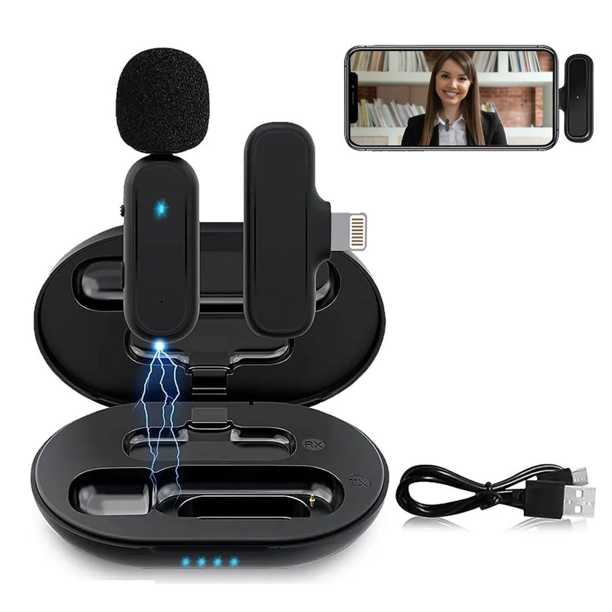 OEM - Micrófono inalámbrico Solapero K60 Lightning con Cargador Portátil