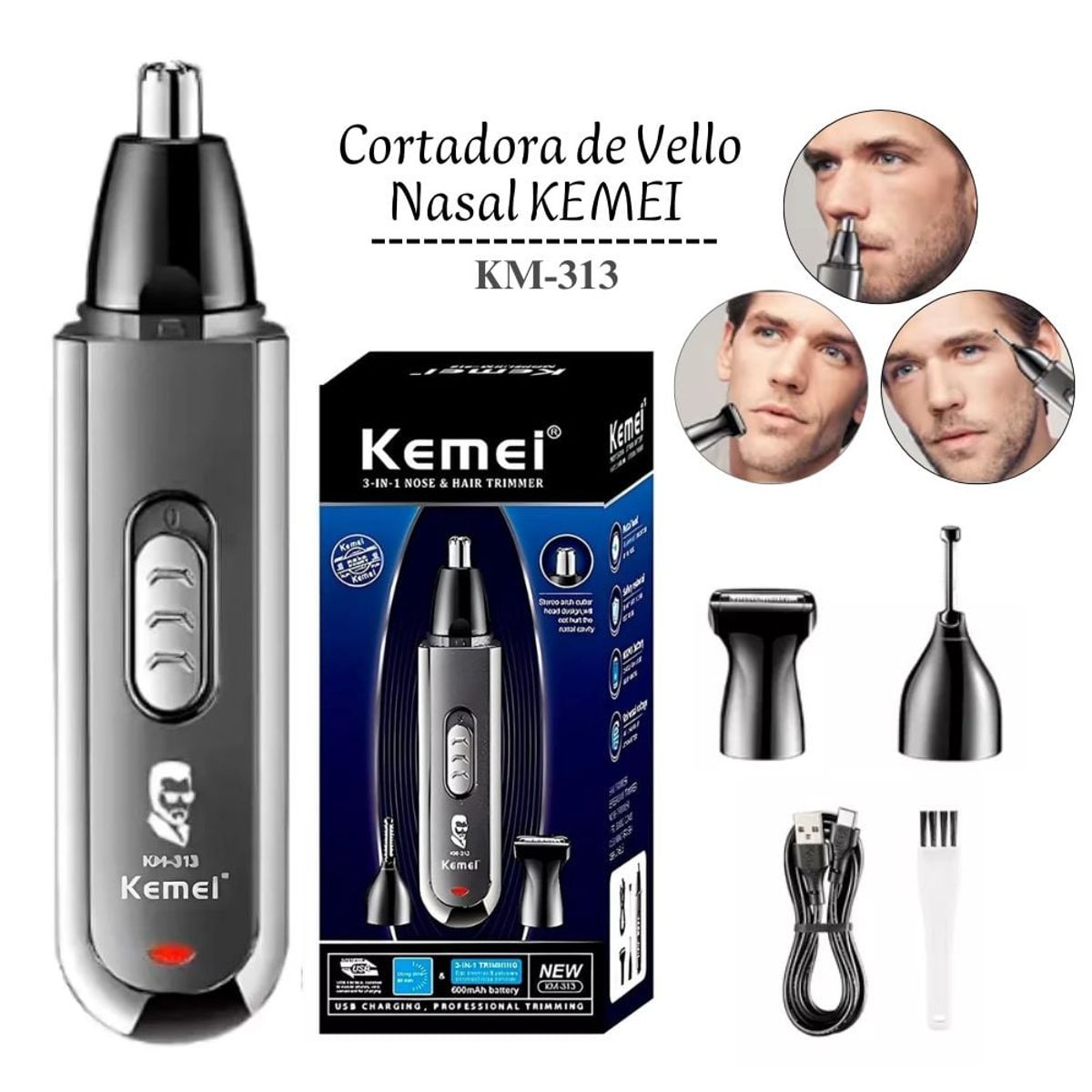 KEMEI - Cortadora de Vello Nasal Kemei 3 en 1 - KM313
