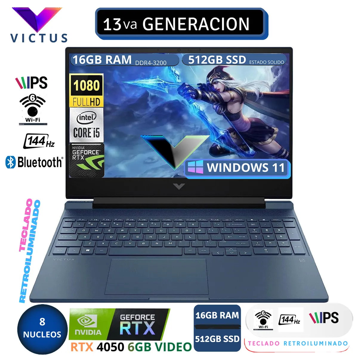 HP - LAPTOP HP VICTUS 15-FA1082WM CORE I5 13420H 16GB RAM DDR4 512GB SSD 6GB RTX4050 156 FHD