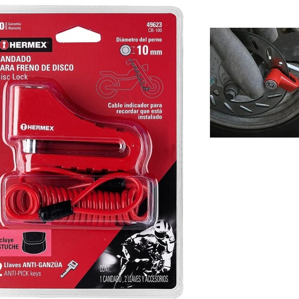 HERMEX - Candado para Moto con Cable y Estuche 10mm Hermex disco