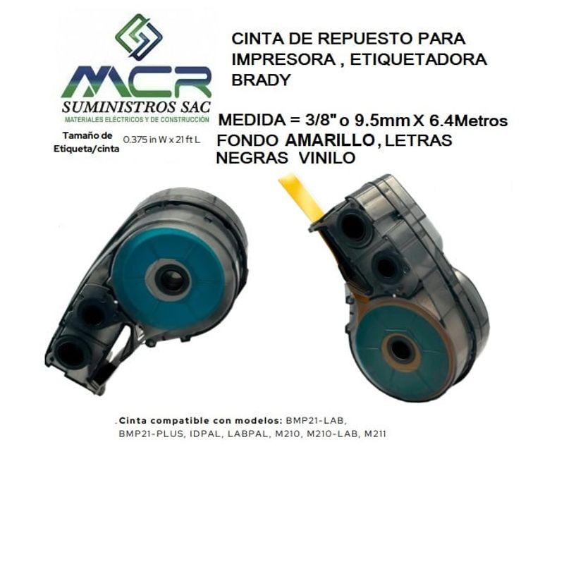 GENERICO - CINTA AMARILLO DE 9.5MM O 3 /8 X 6.4M DE LARGO PARA ETIQUETADOR BRADY