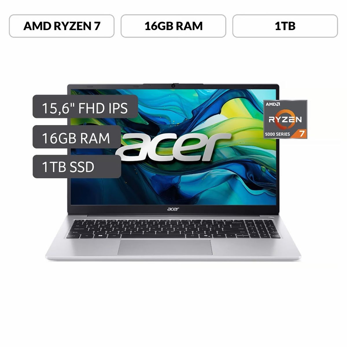 ACER - Laptop Acer AL15-41P-R9CR Amd Ryzen 7 5700U 16Gb Ram 1Tb Ssd Pantalla 15.6" Fhd Windows 11