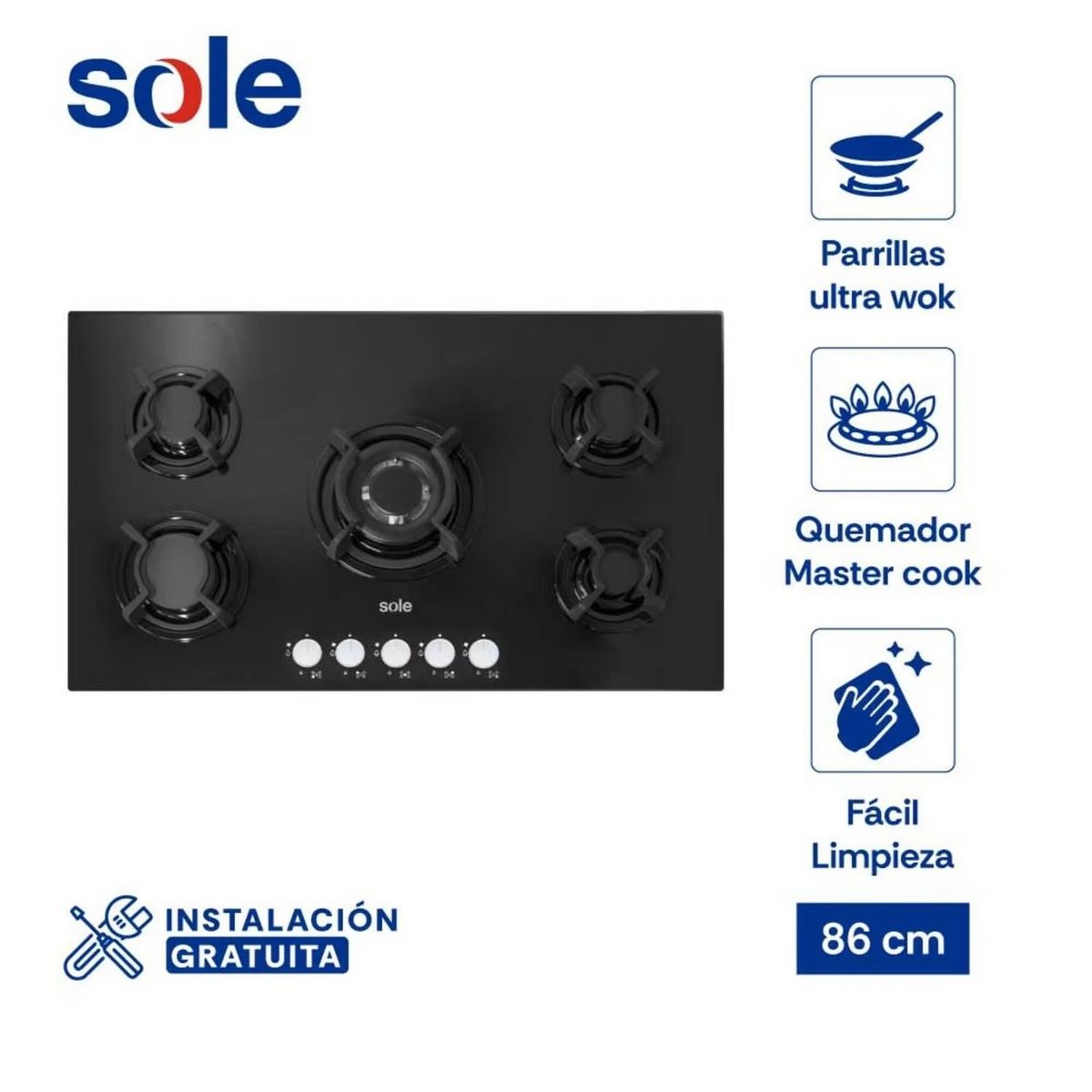 SOLE - Encimera Vidrio Templado Sole GLP 86cm  SOLCO033