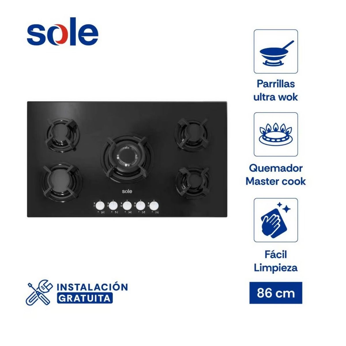 SOLE - Encimera Vidrio Templado Sole GLP 86cm  SOLCO033