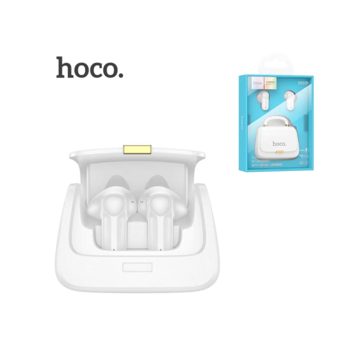 HOCO - Audífonos Inalámbricos con Estuche Bolso  Blanco