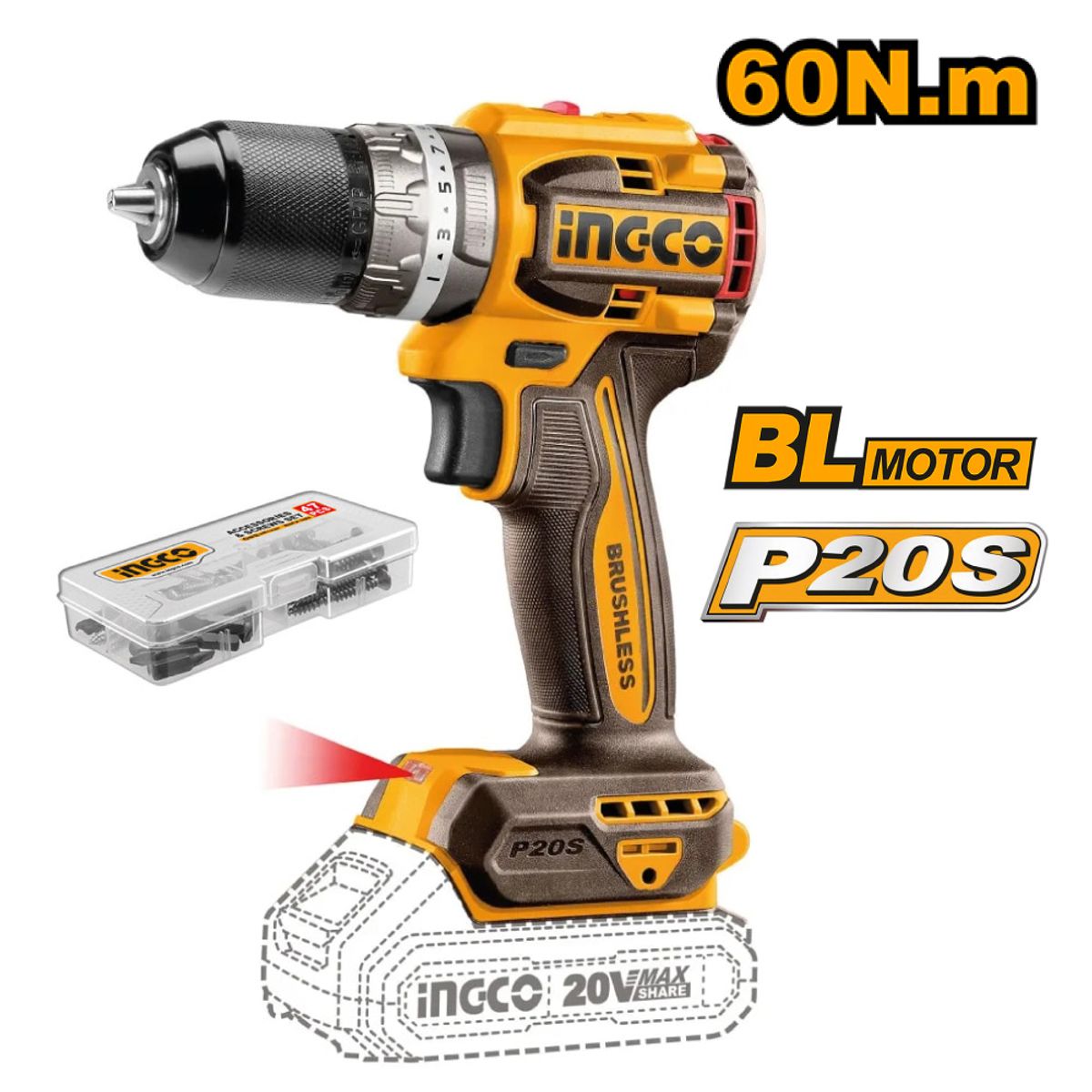 INGCO TOOLS - KIT ATORNILLADOR 20V INGCO + AMOLADORA 4 1/2'' + SOPLADORA COSLI241192