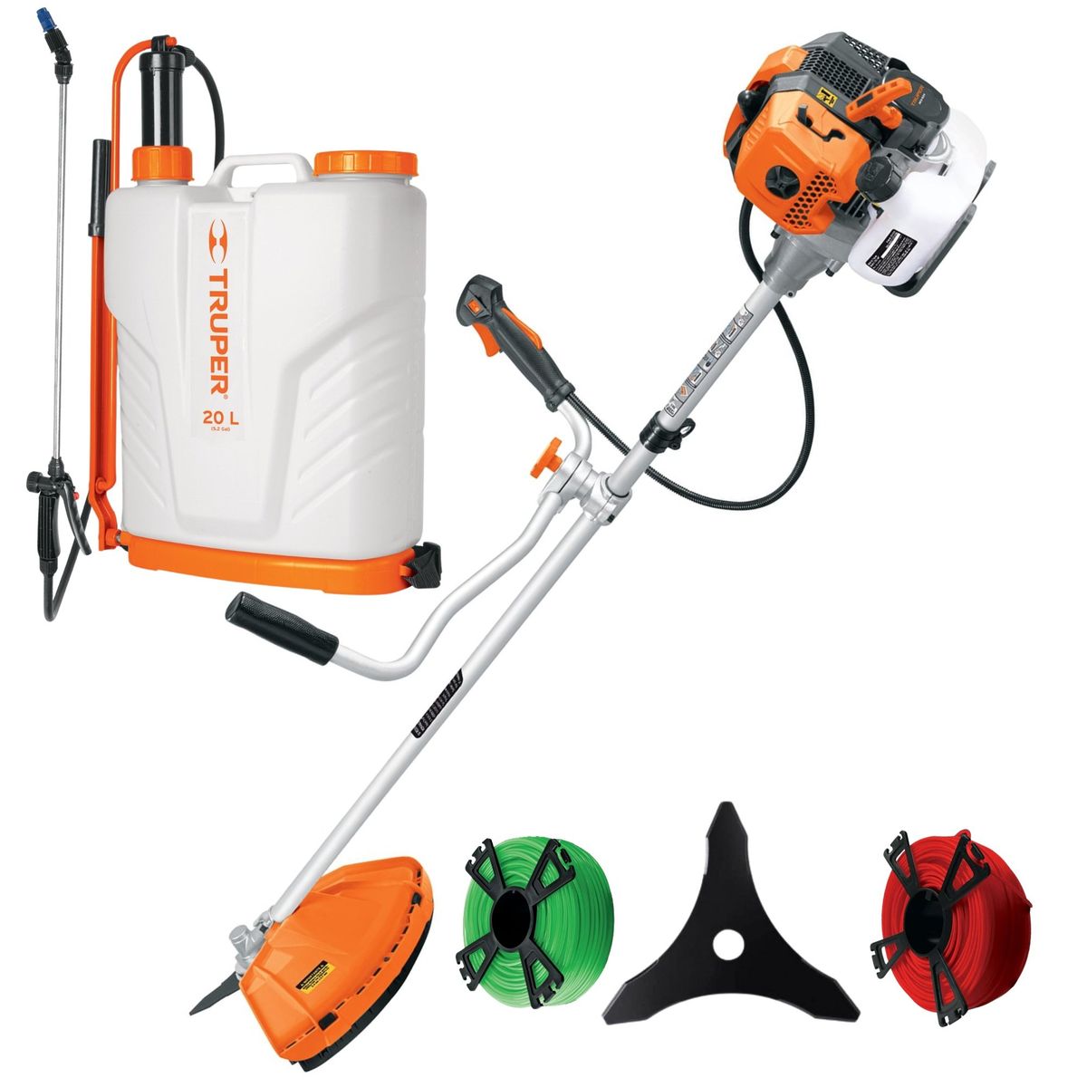TRUPER - combo Desbrozadora desmalezadora a gasolina Mochila fumigadora 20L
