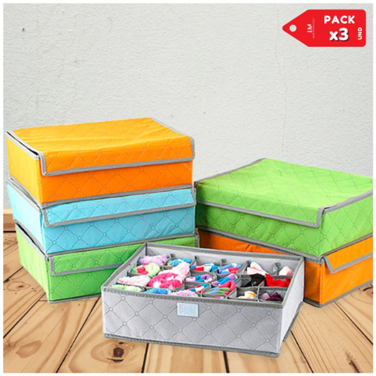 INSPIRA MARKET - Organizador Ropa Interior 24 Espacios Plegable Pack x3