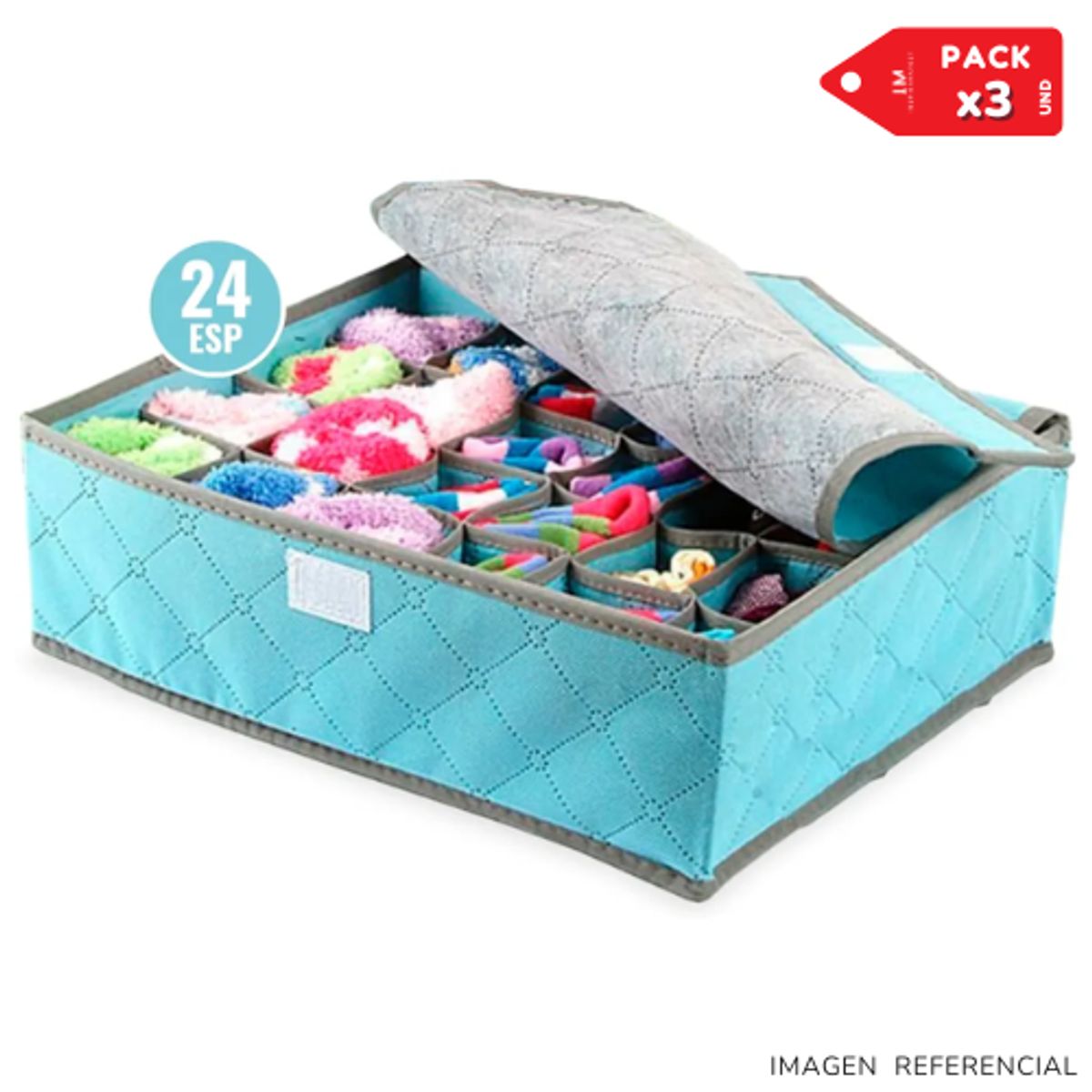 INSPIRA MARKET - Organizador Accesorios Ropa Interior 24 Espacios Plegable Pack x3
