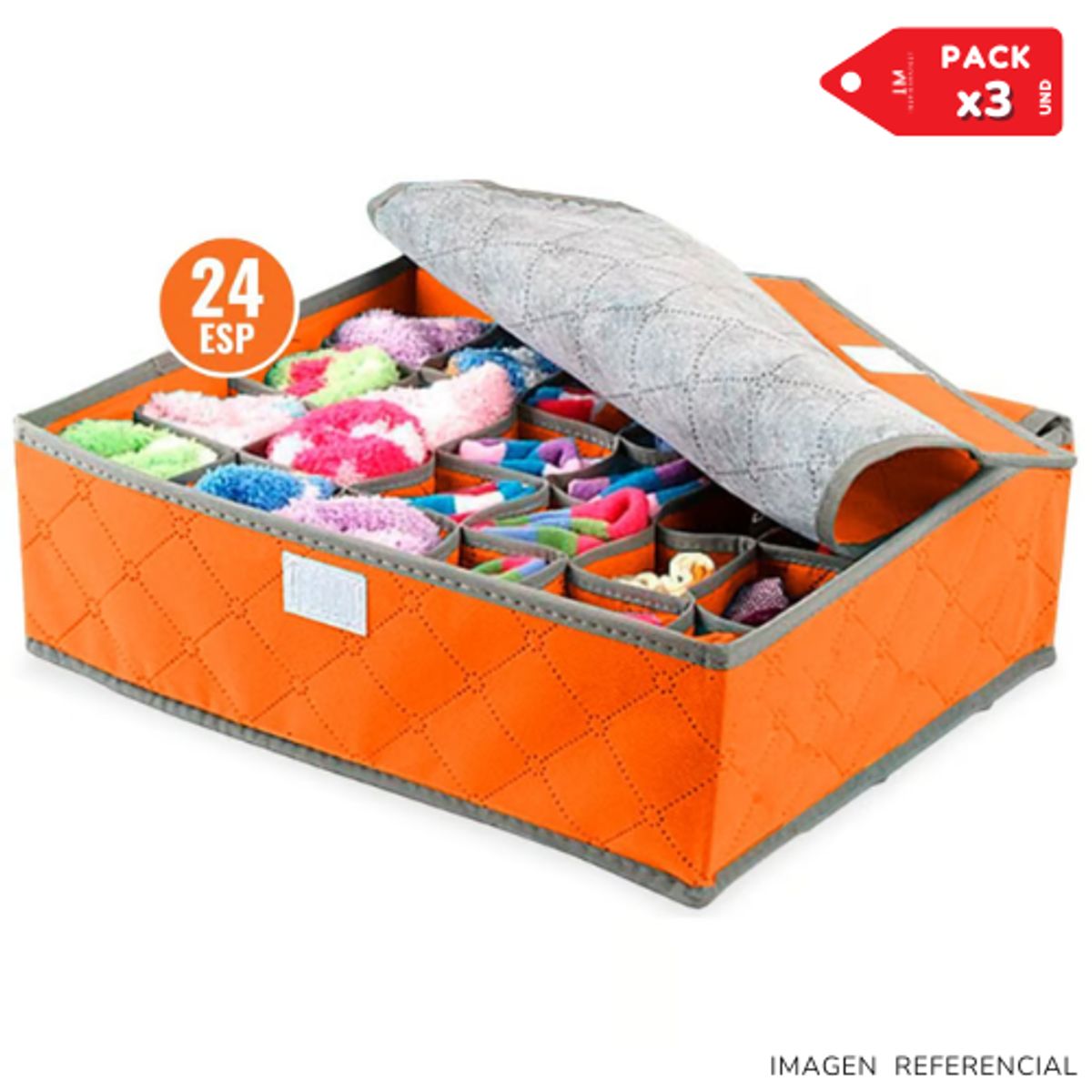 INSPIRA MARKET - Organizador Accesorios Ropa Interior 24 Espacios Plegable Pack x3