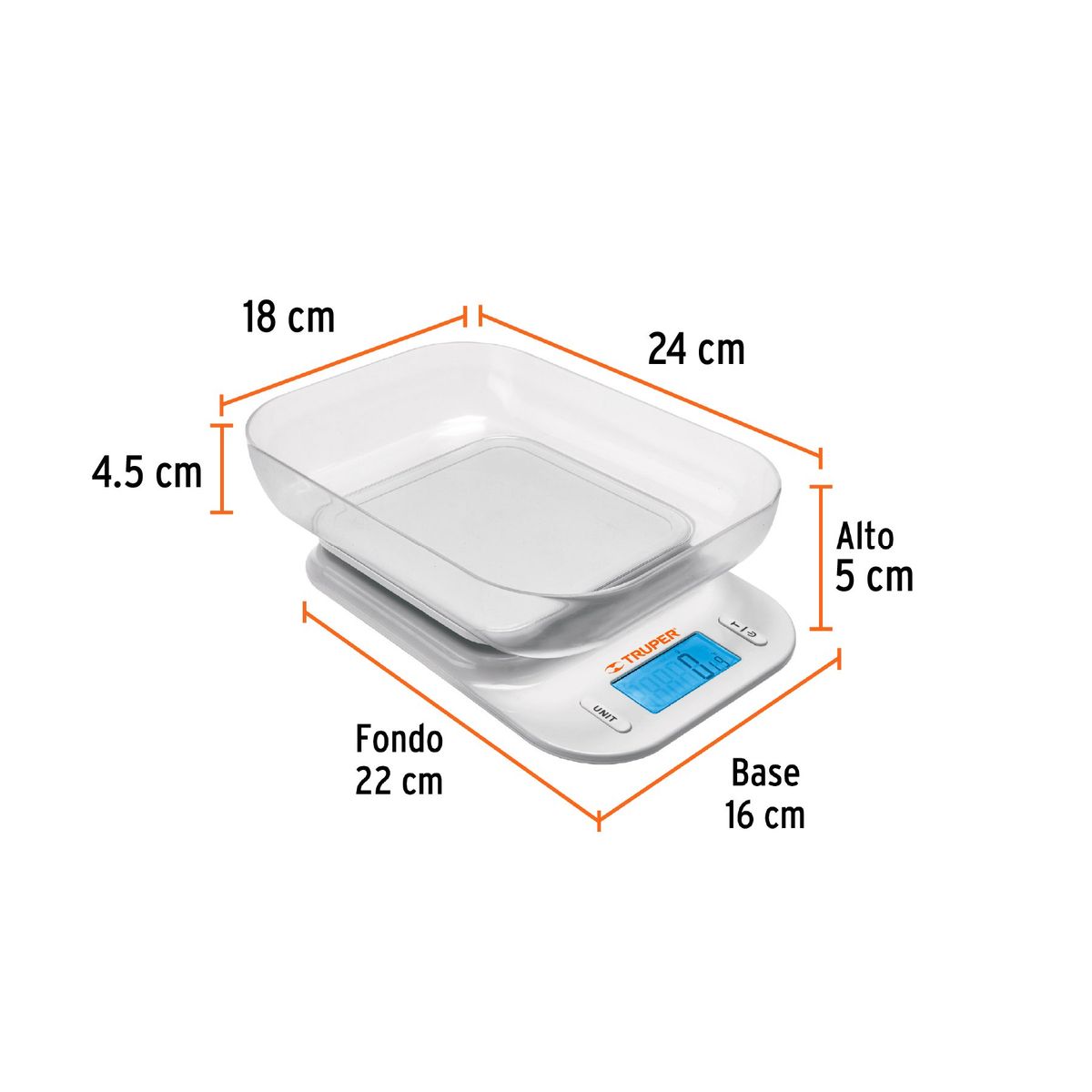 TRUPER - Balanza digital para cocina, con tazón, 5 kg, Truper