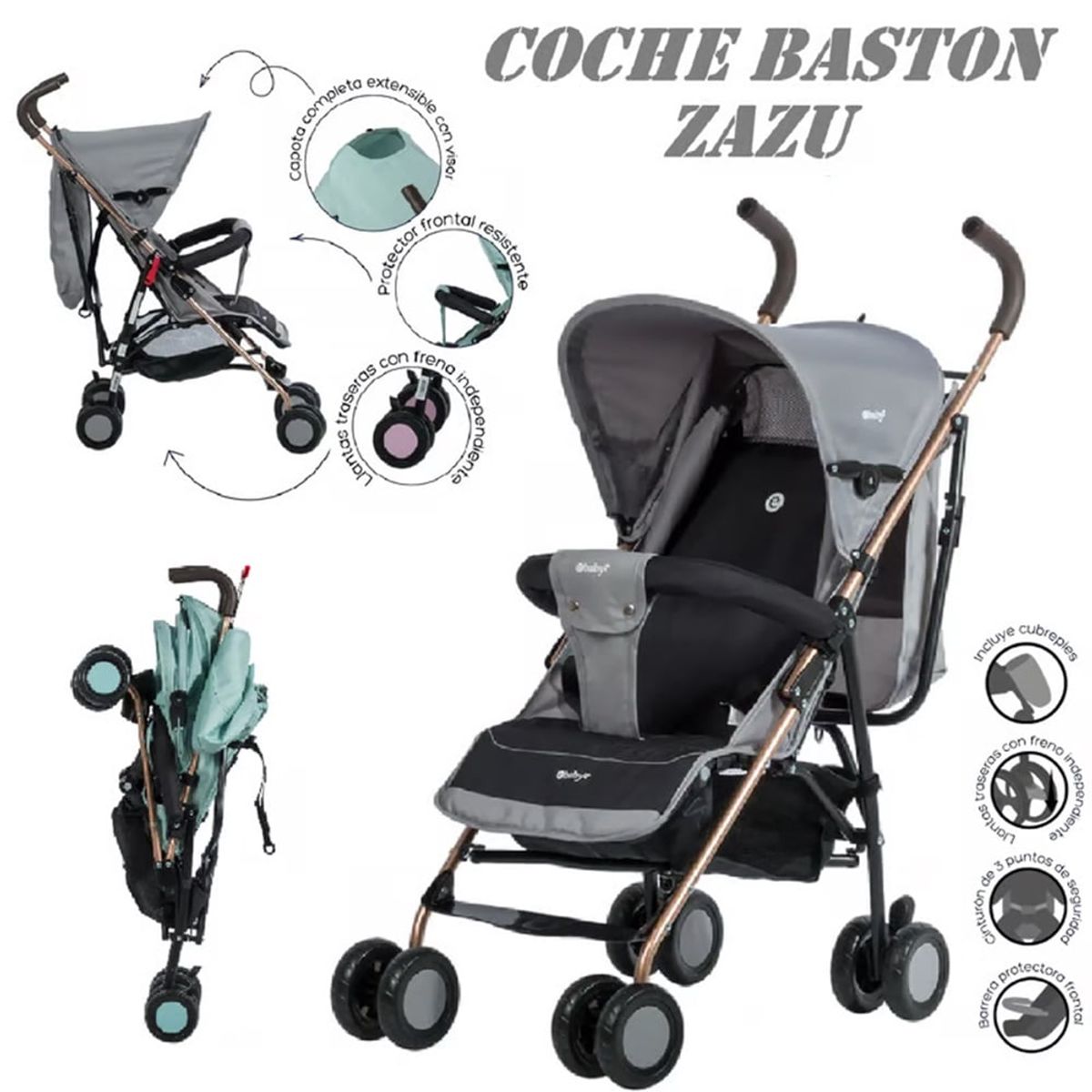 EBABY - COCHE Ebaby Baston ZAZU con Respaldar reclinable Gris