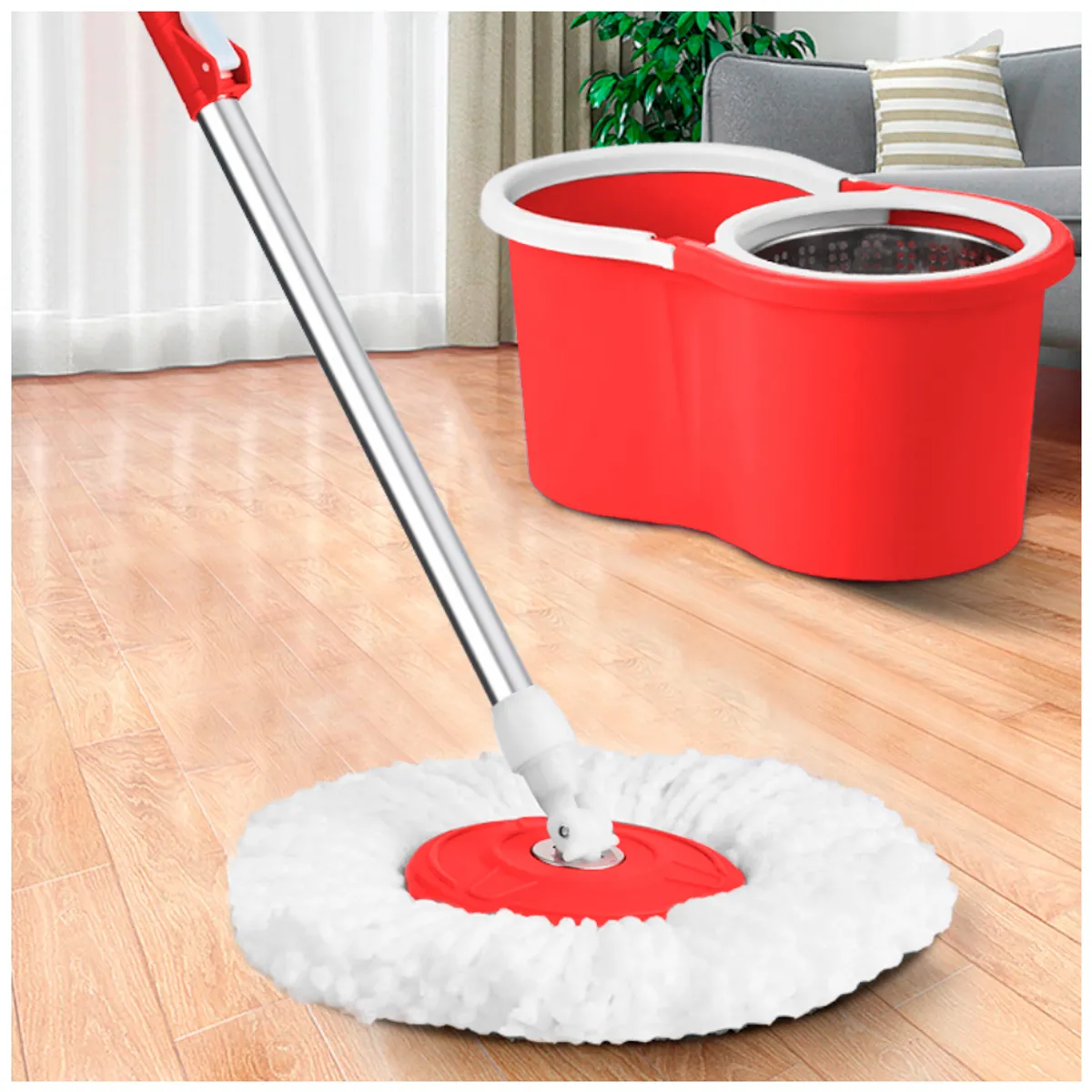 KELLER - Trapeador con Escurridor Giratorio 2 Mopas Rojo 88S