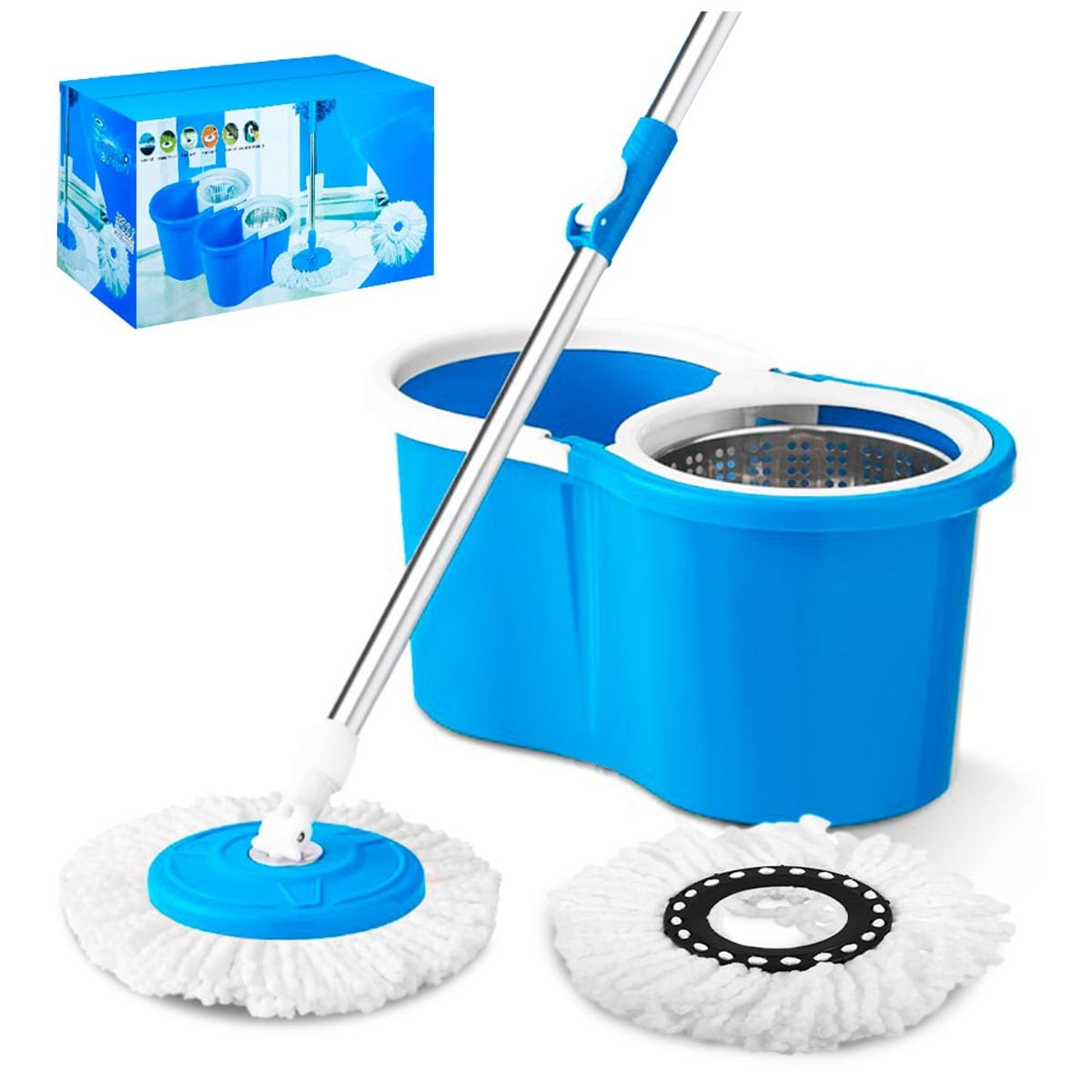 KELLER - Trapeador con Escurridor Giratorio 2 Mopas Celeste 88S