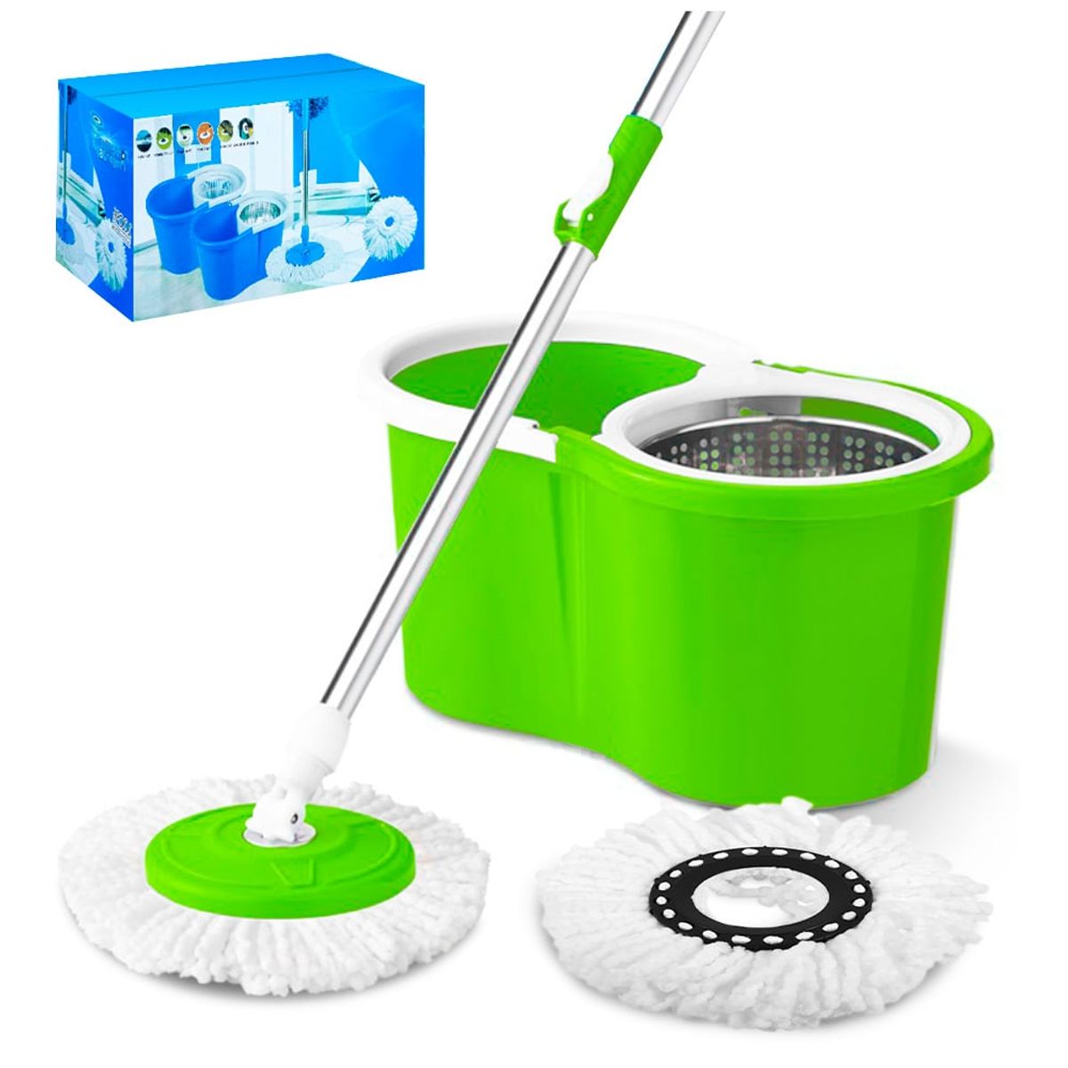 KELLER - Trapeador con Escurridor Giratorio 2 Mopas Verde 88S