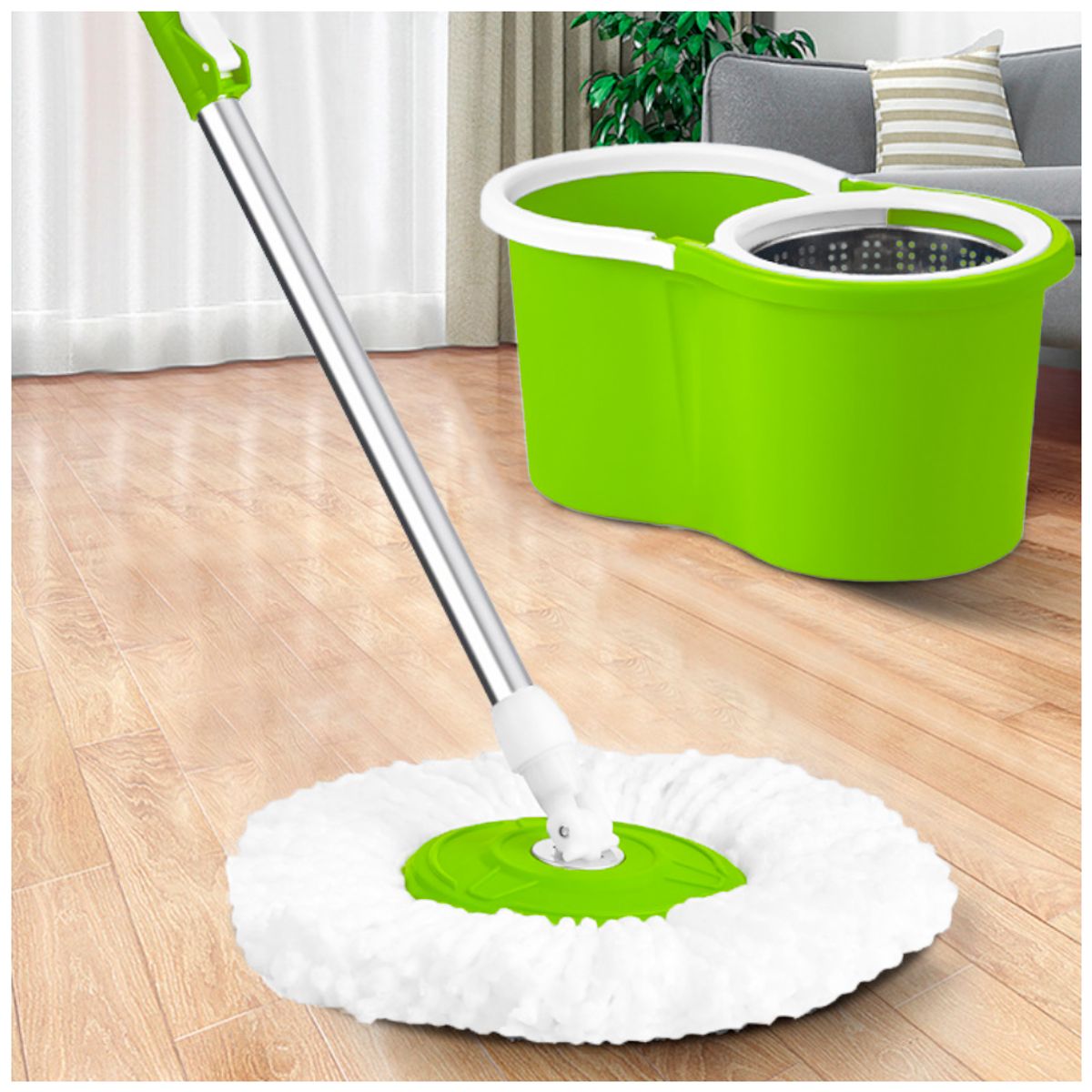 KELLER - Trapeador con Escurridor Giratorio 2 Mopas Verde 88S