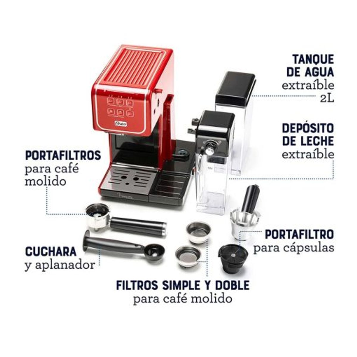 OSTER - Cafetera Oster® PrimaLatte Automatica BVSTEM6801R Rojo