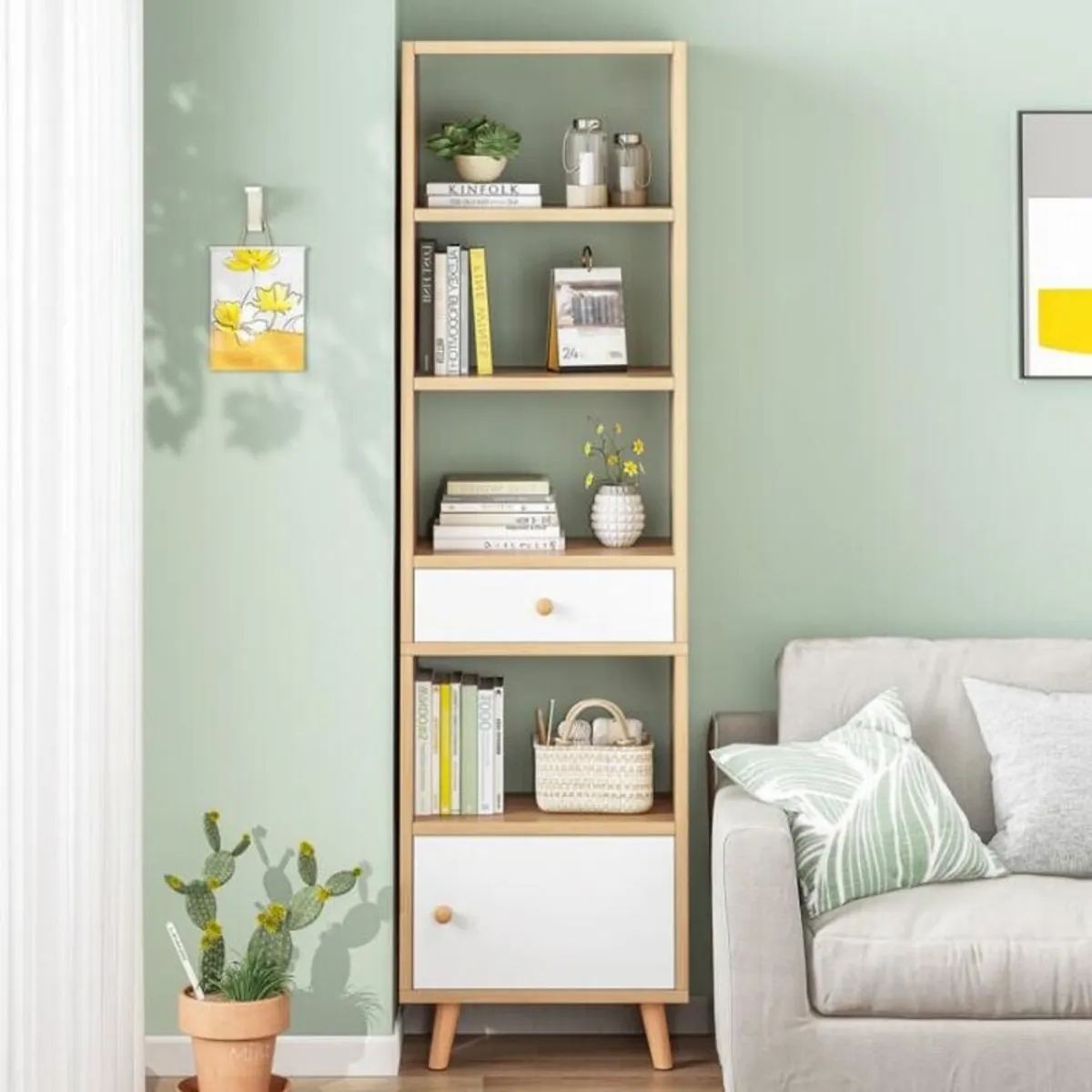 R&R MUEBLES - Estante Moderno Yamame Blanco y Marrón R&R MUEBLES