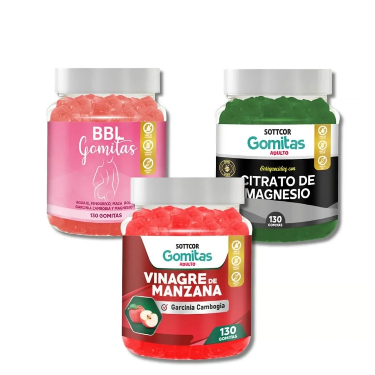 GENERICO - CITRATO DE MAGNESIO AGUAJE BBL EN GOMITA y VINAGRE DE MANZANA PACK 3