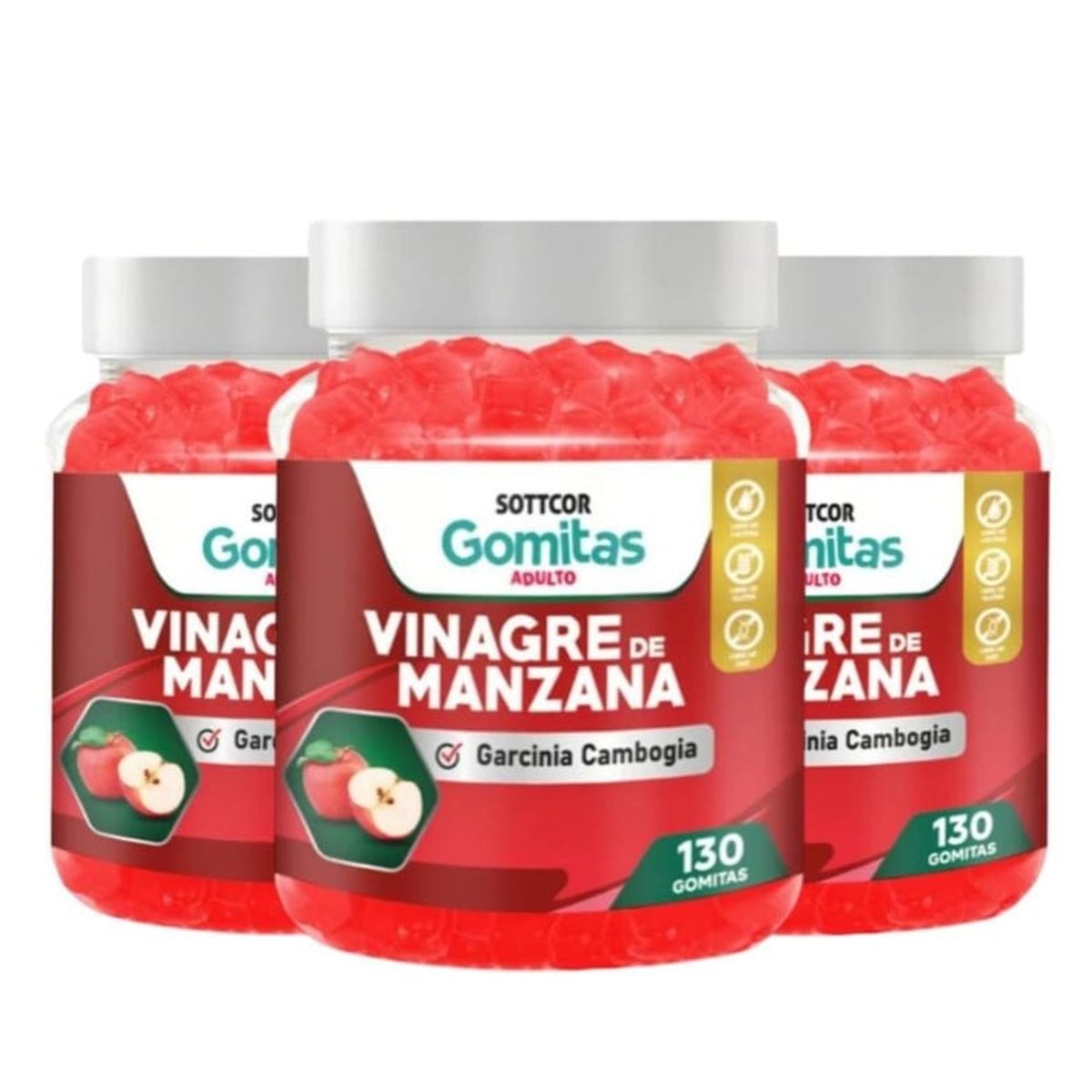 GENERICO - PACK 3 VINAGRE DE MANZANA SOTTCOR GOMITAS ADULTOS 130
