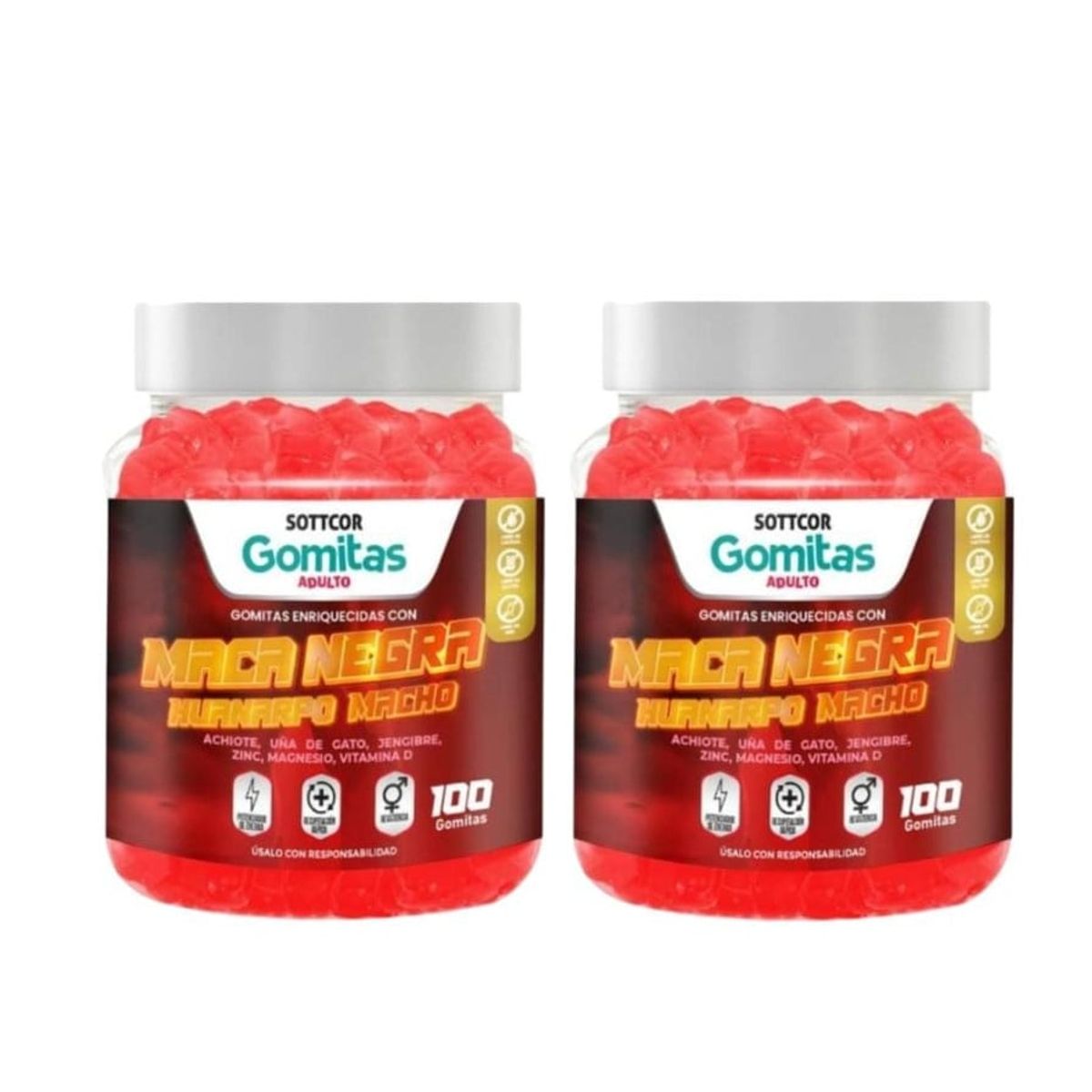 GENERICO - PACK 2 MACA NEGRA HUANARPO MACHO GOMITAS SOTTCOR 100 GR