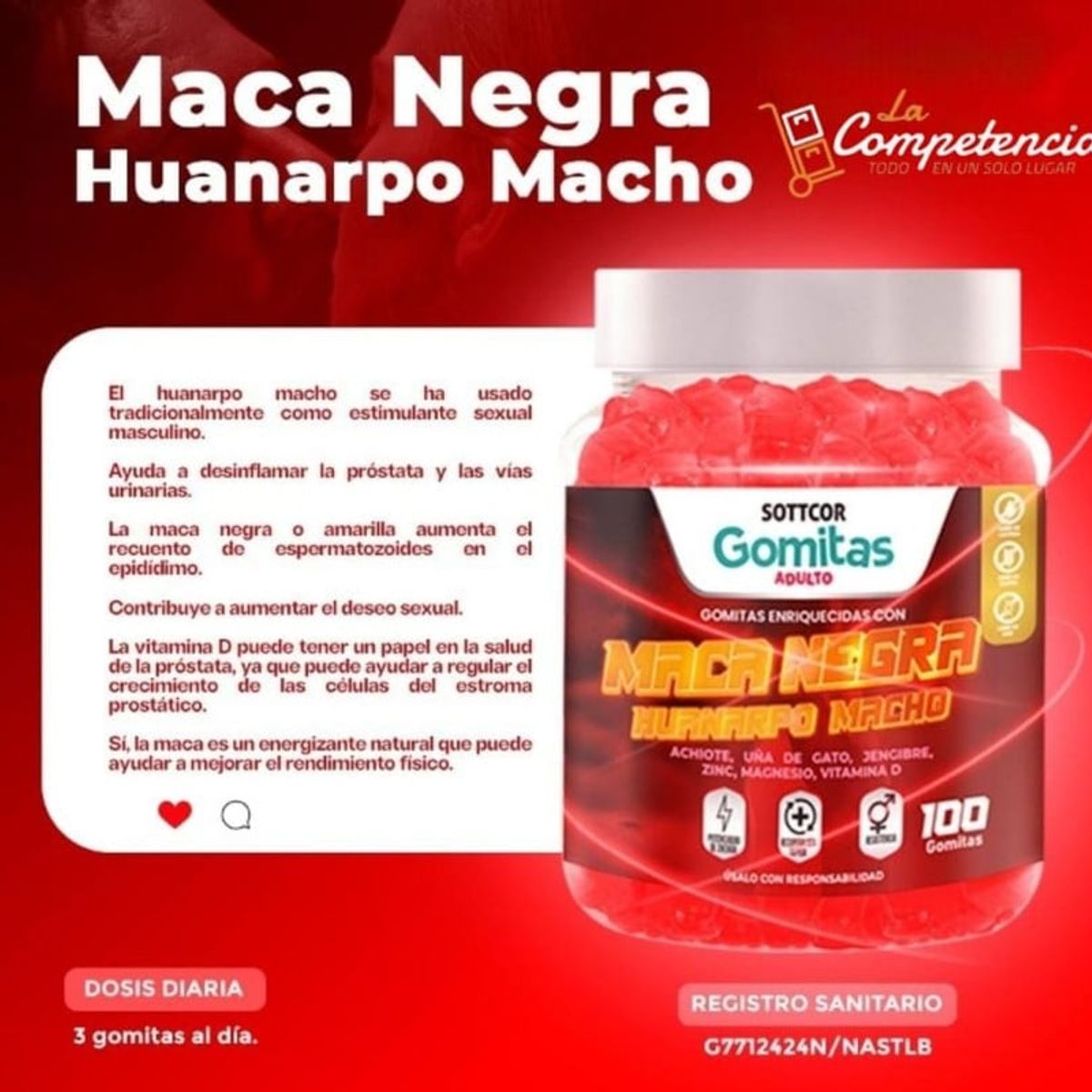 GENERICO - PACK 2 MACA NEGRA HUANARPO MACHO GOMITAS SOTTCOR 100 GR