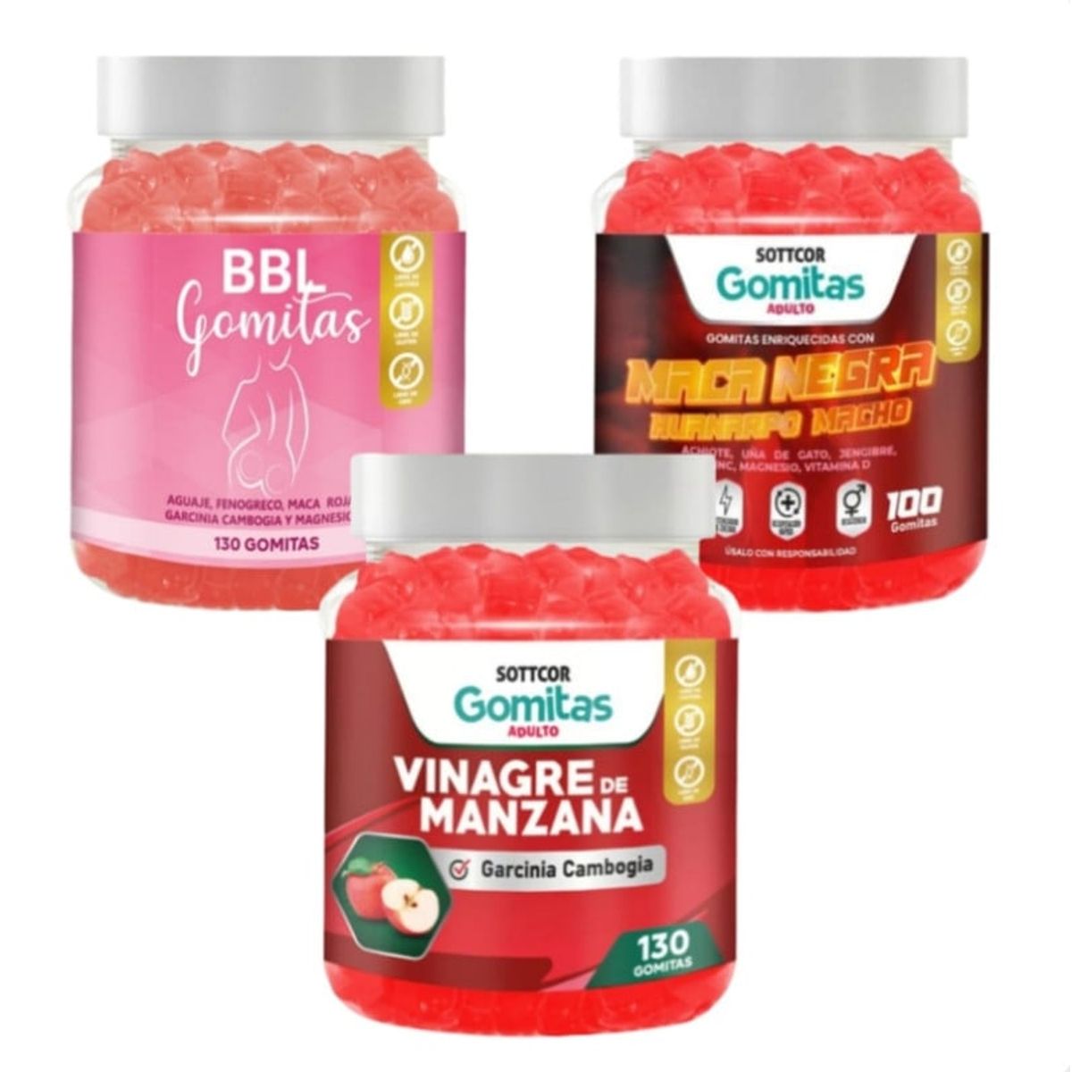 GENERICO - AGUAJE BBL EN GOMITAS + VINAGRE DE MANZANA + MACA NEGRA SOTTCOR X 3