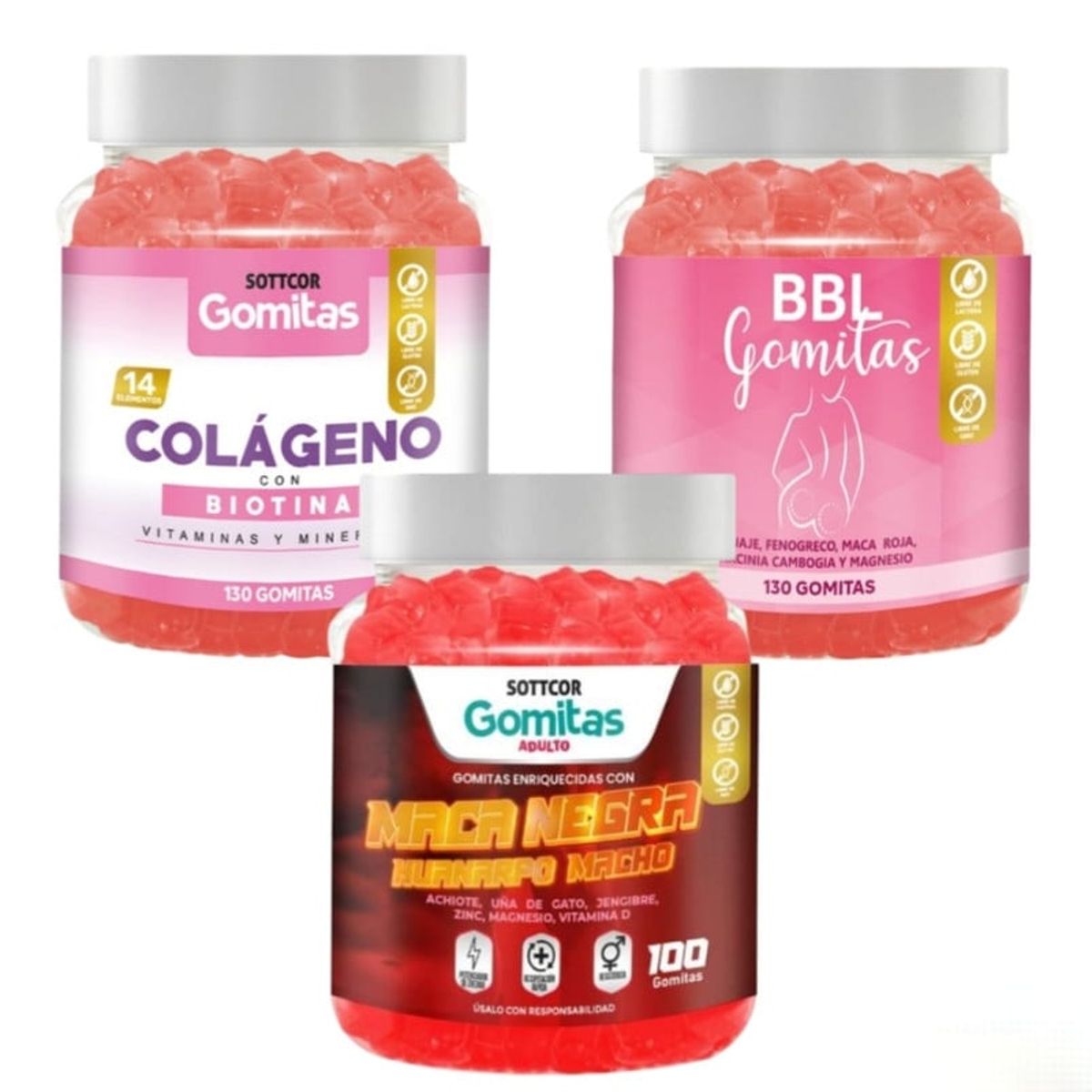 GENERICO - AGUAJE BBL EN GOMITAS + COLAGENO ADULTOS + MACA NEGRA SOTTCOR X3