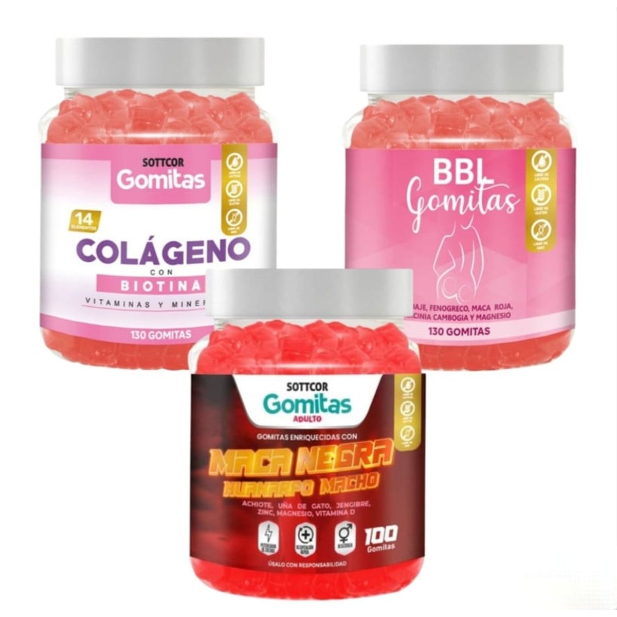 GENERICO - AGUAJE BBL EN GOMITAS + COLAGENO ADULTOS + MACA NEGRA SOTTCOR X3