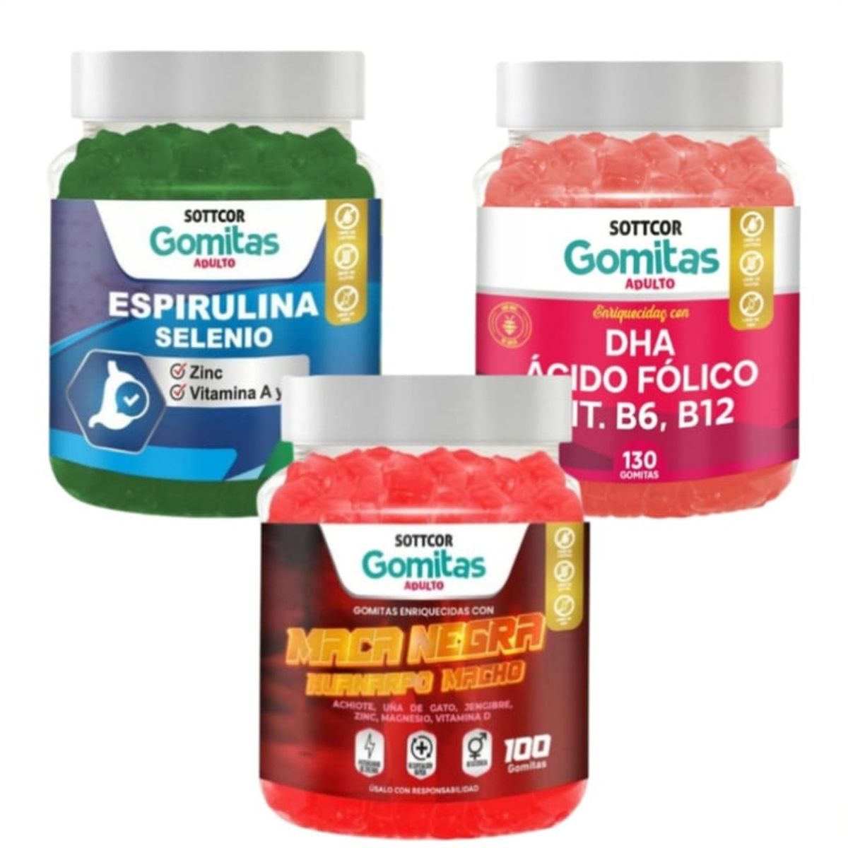 GENERICO - MACA NEGRA + ESPIRULINA SELENIO + DHA ACIDO FOLICO GOMITAS SOTTCOR X3