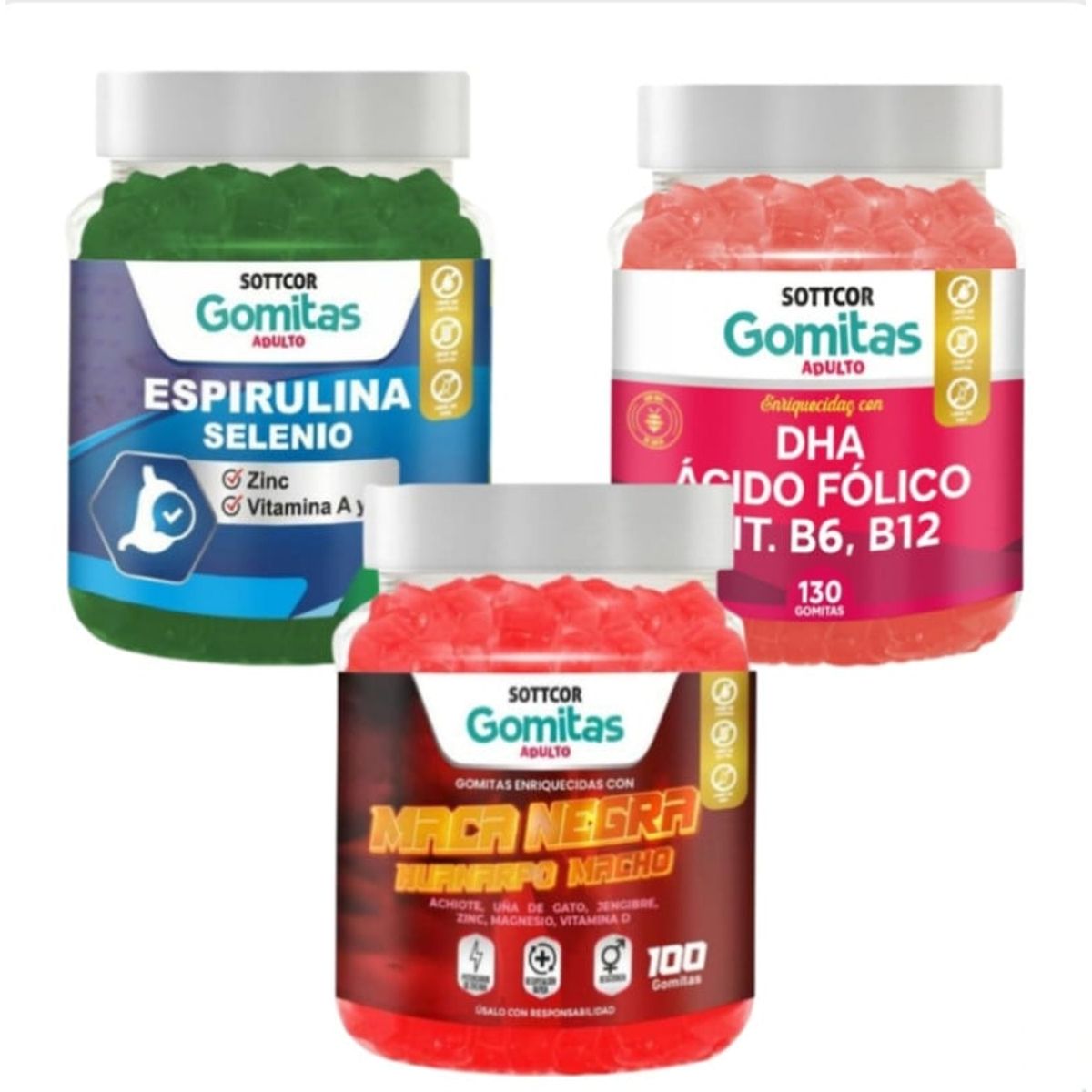 GENERICO - MACA NEGRA + ESPIRULINA SELENIO + DHA ACIDO FOLICO GOMITAS SOTTCOR X3