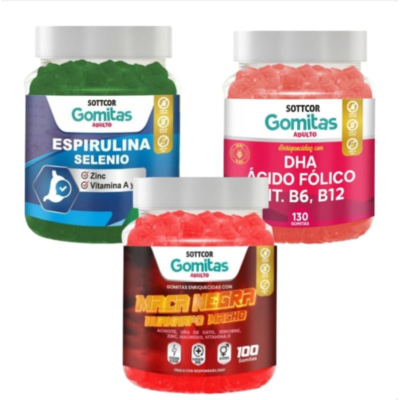 GENERICO - MACA NEGRA + ESPIRULINA SELENIO + DHA ACIDO FOLICO GOMITAS SOTTCOR X3