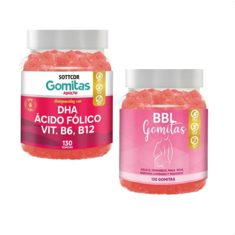 GENERICO - AGUAJE BBL EN GOMITAS + DHA ACIDO FOLICO GOMITAS SOTTCOR PACK 2