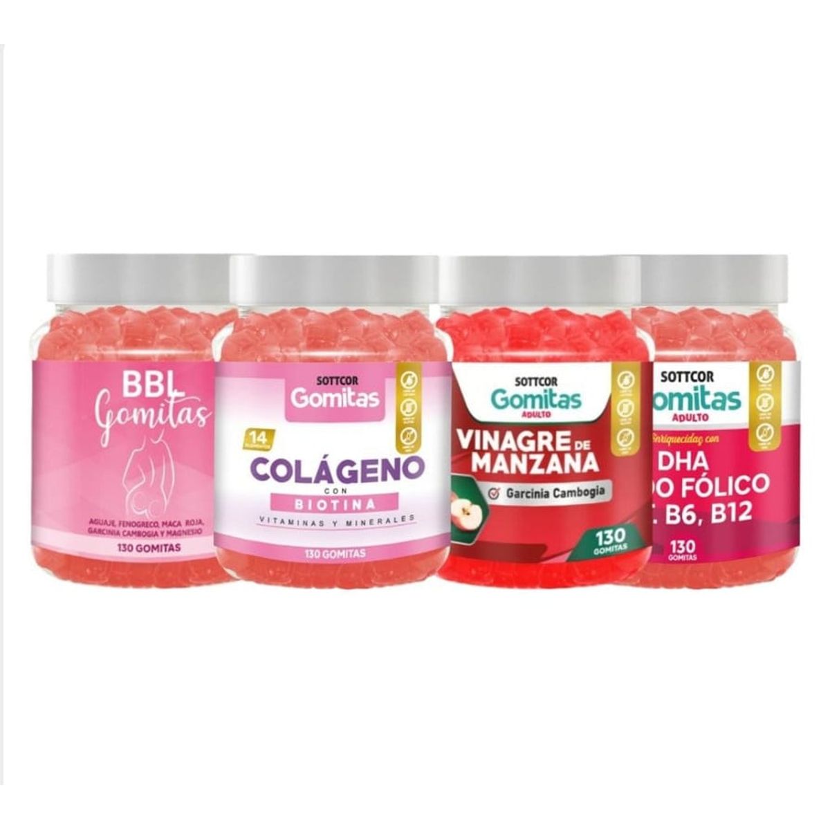 GENERICO - PACK MUJER AGUAJE COLAGENO VINAGRE DE MANZANA DHA GOMITAS SOTTCOR X 4