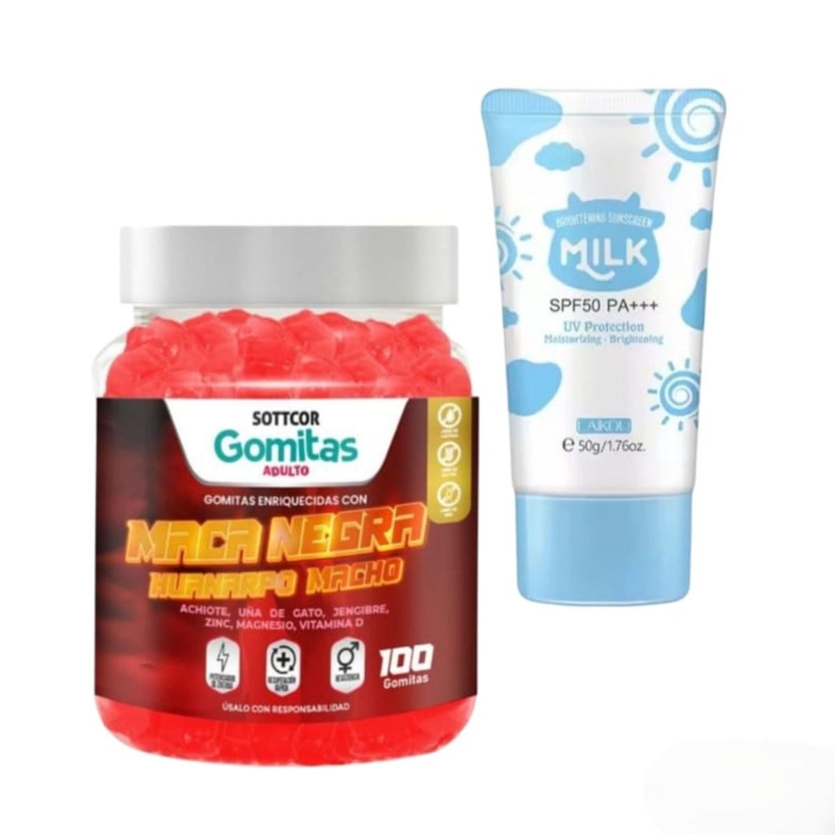 GENERICO - MACA NEGRA HUANARPO MACHO GOMITAS + REGALO BLOQUEADOR ACLARANTE MILK