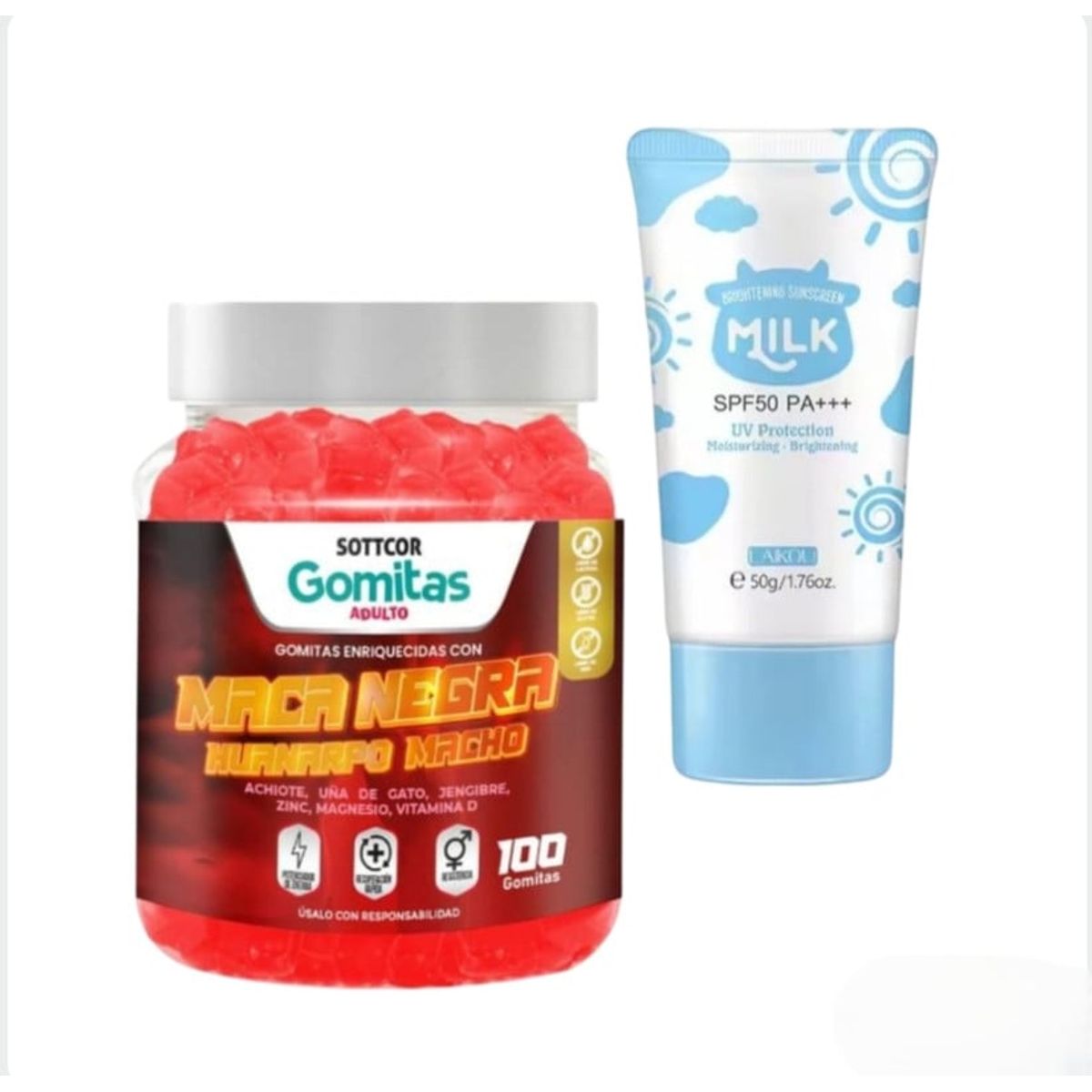 GENERICO - MACA NEGRA HUANARPO MACHO GOMITAS + REGALO BLOQUEADOR ACLARANTE MILK