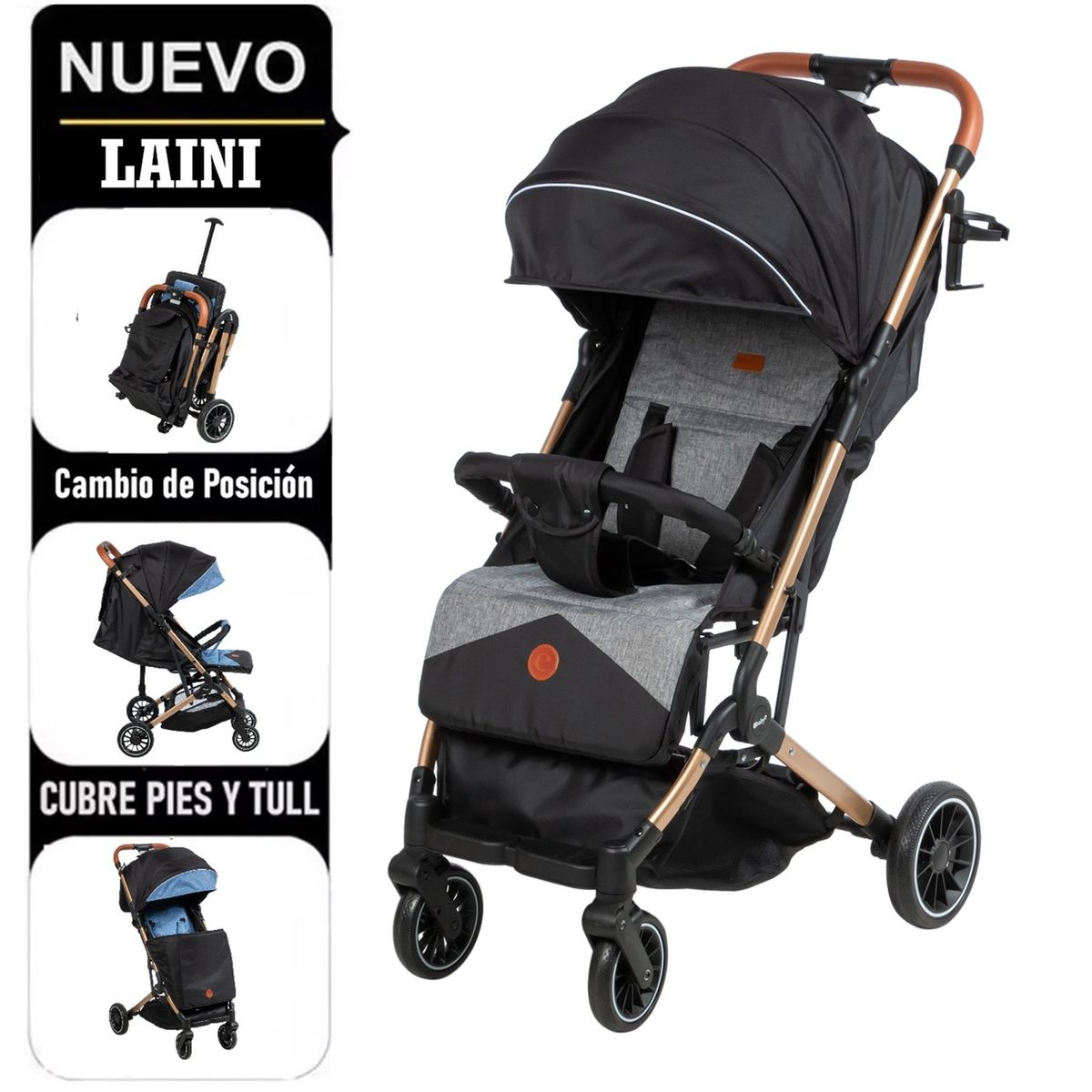 EBABY - Ebaby Coche con Respaldar y  Maleta Laini Negro