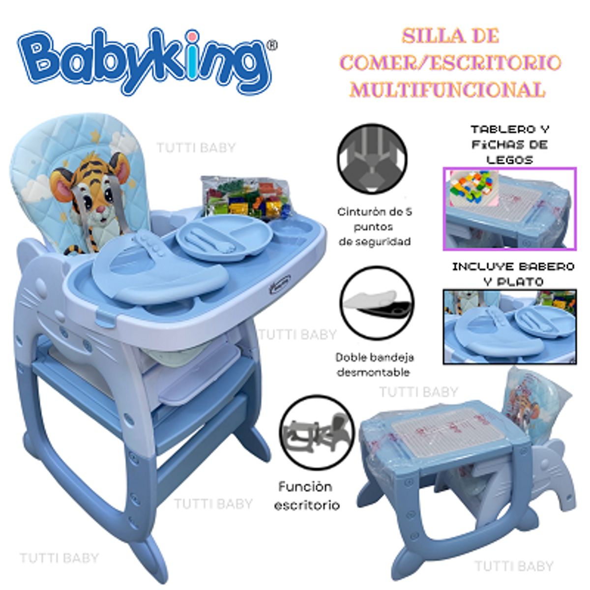 BABY KING - SILLA  DE COMER, ESCRITORIO MULTIFUNCIONAL - CELESTE