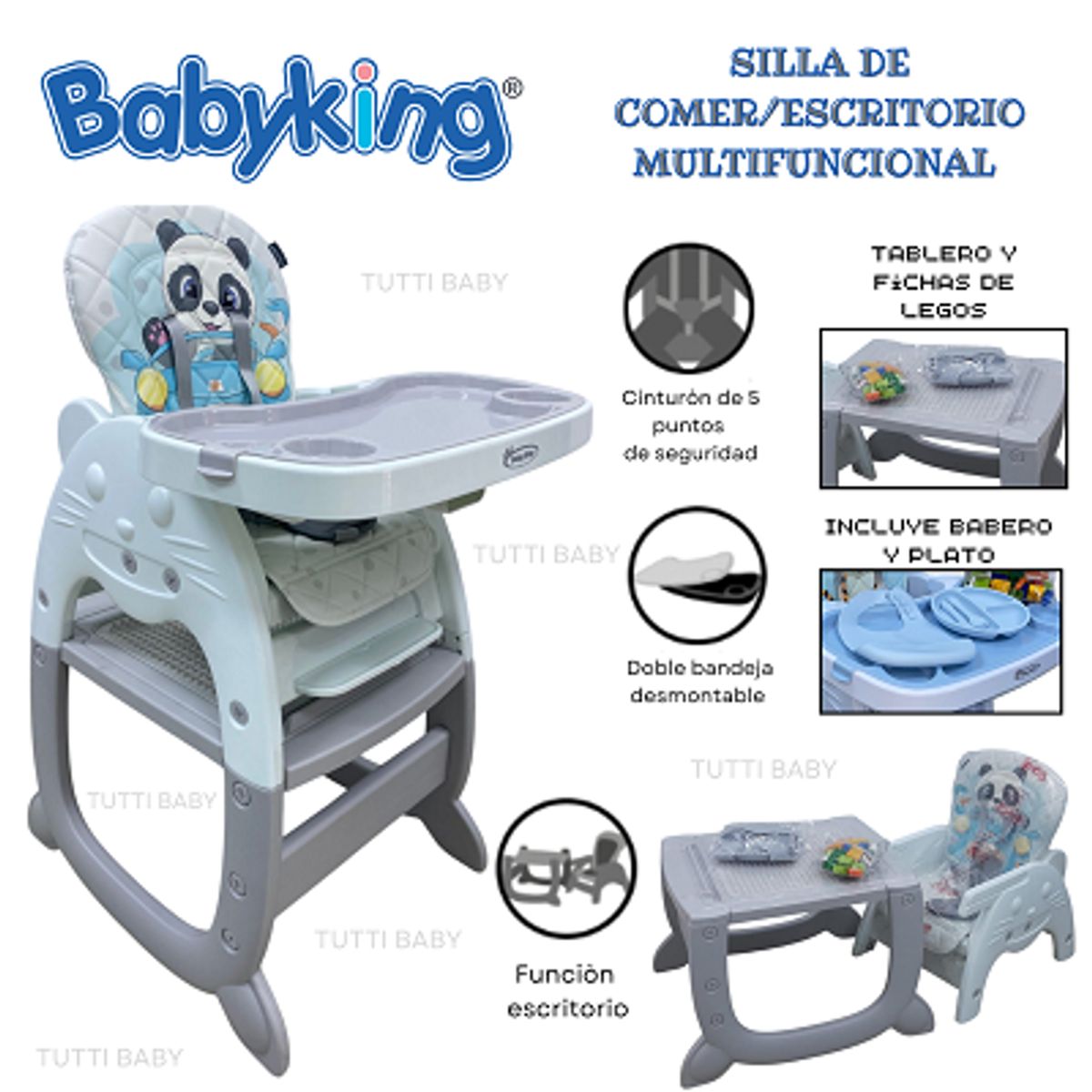 BABY KING - SILLA  DE COMER, ESCRITORIO MULTIFUNCIONAL - GRIS