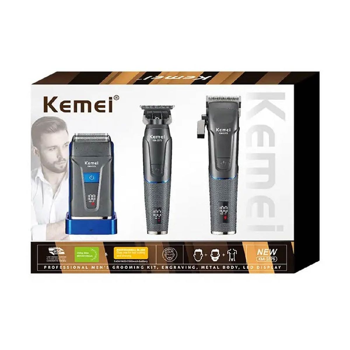KEMEI - Maquina de cortar cabello y TRIMER +Afeita.  pack Profesional KEMEI