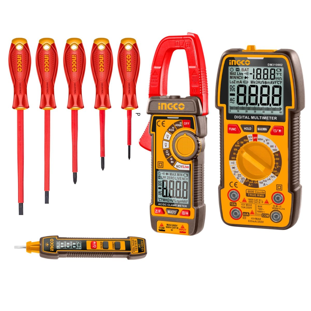 INGCO TOOLS - MULTIMETRO PINZA AMPERIMETRICA 600A desarmadores dieléctricos 1000V