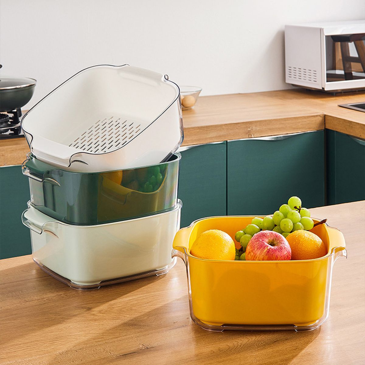 GENERICO - COLADOR MULTIUSOS DE DOS PIEZAS PARA ALIMENTOS COLOR NARANJA