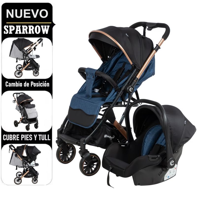 EBABY - Ebaby Coche Maleta SPARROW con Porta Bebe azul