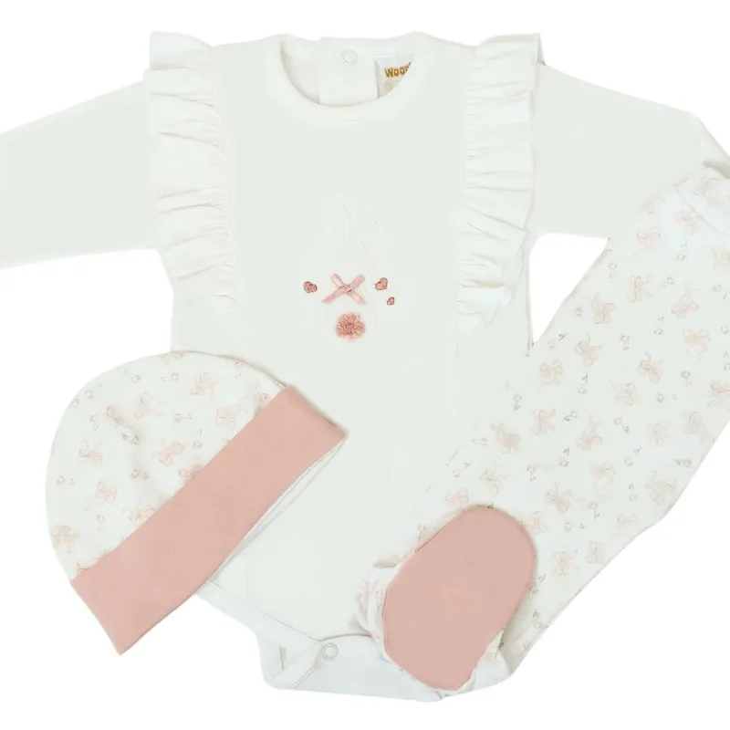 GENERICO - Ajuar - 3 piezas Algodón - Conejita - Blanco