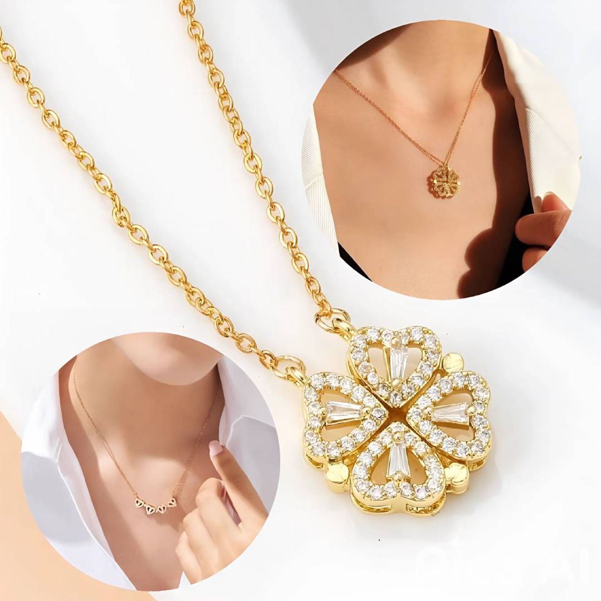 NO LOGO - Collar Trébol Doble Vista Corazón - Regalo Perfecto