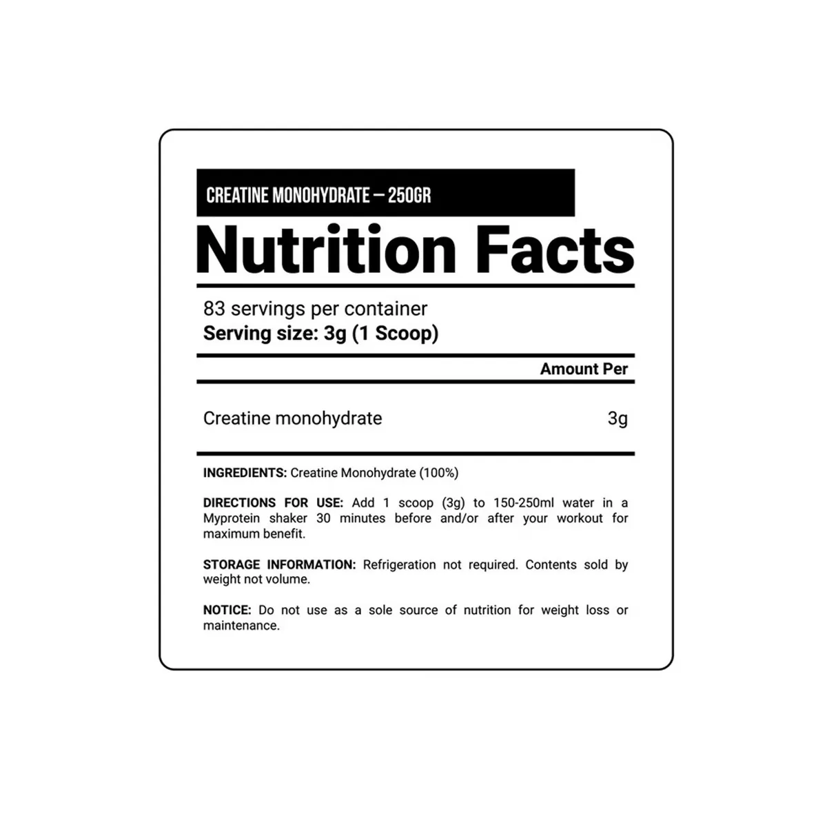 MYPROTEIN - Creatina Monohidratada My Protein 250Gr