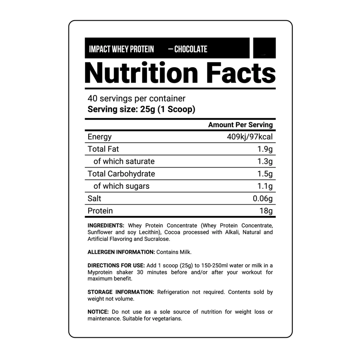 MYPROTEIN - Proteina Impact Whey Protein My Protein 1Kg Chocolate