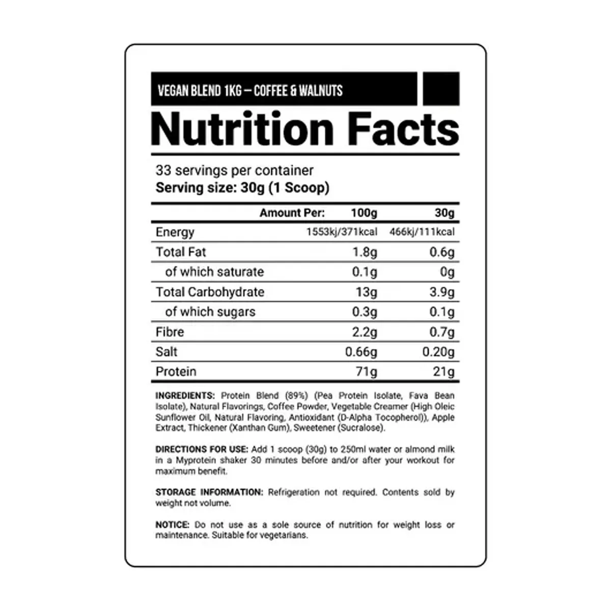 MYPROTEIN - Proteína Vegana Vegan Blend 1Kg Coffe & Walnut